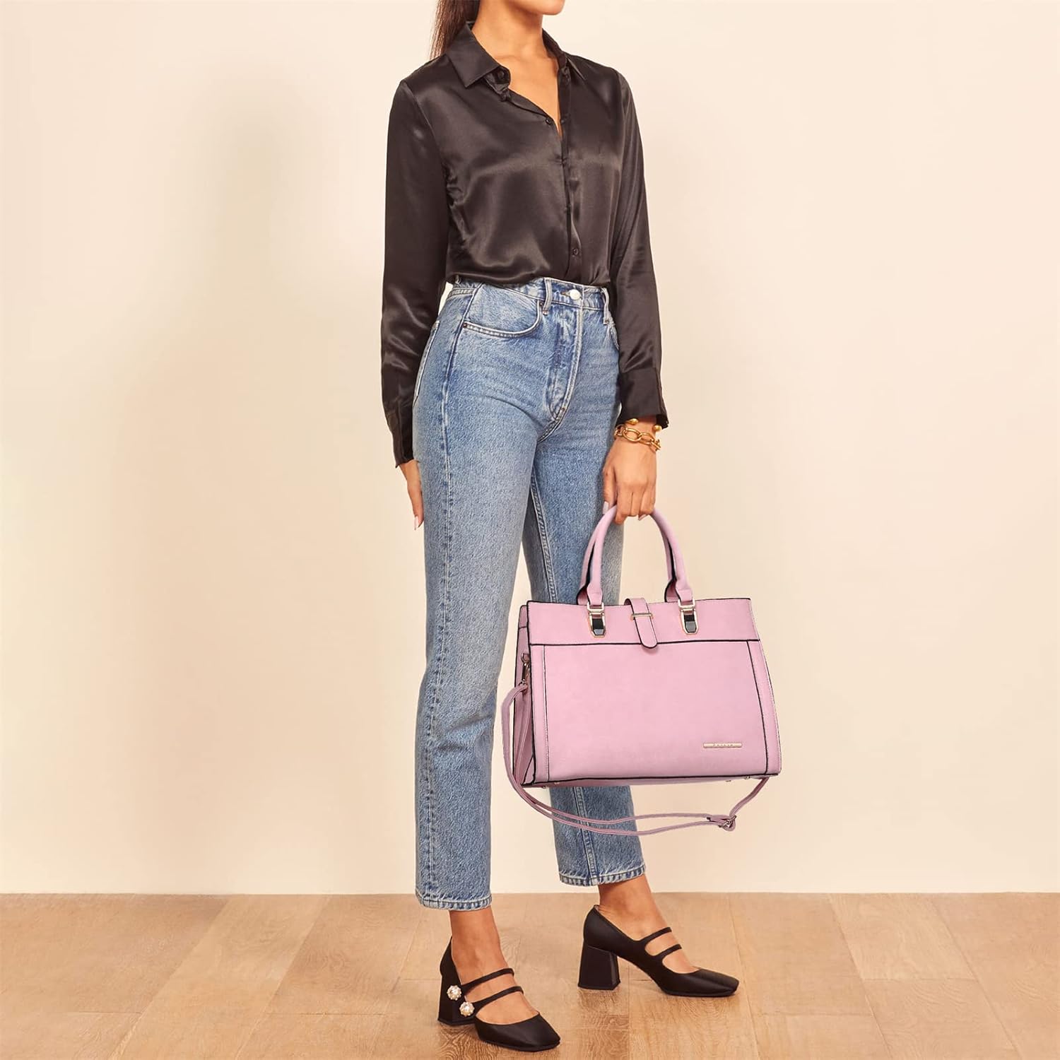 Women's Handbag Flap-over Belt Shoulder Bag Top Handle Tote Satchel Purse Work Bag w/Matching Wristlet - Image 2