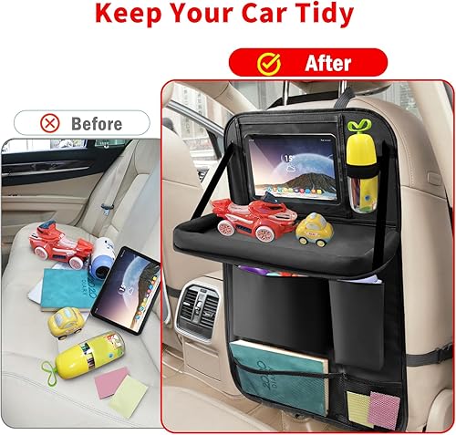 Miniatura 6 de Organizador de asiento trasero de automóvil con soporte para tableta, 6 bolsillos de almacenamiento, bandeja de mesa plegable, protectores de