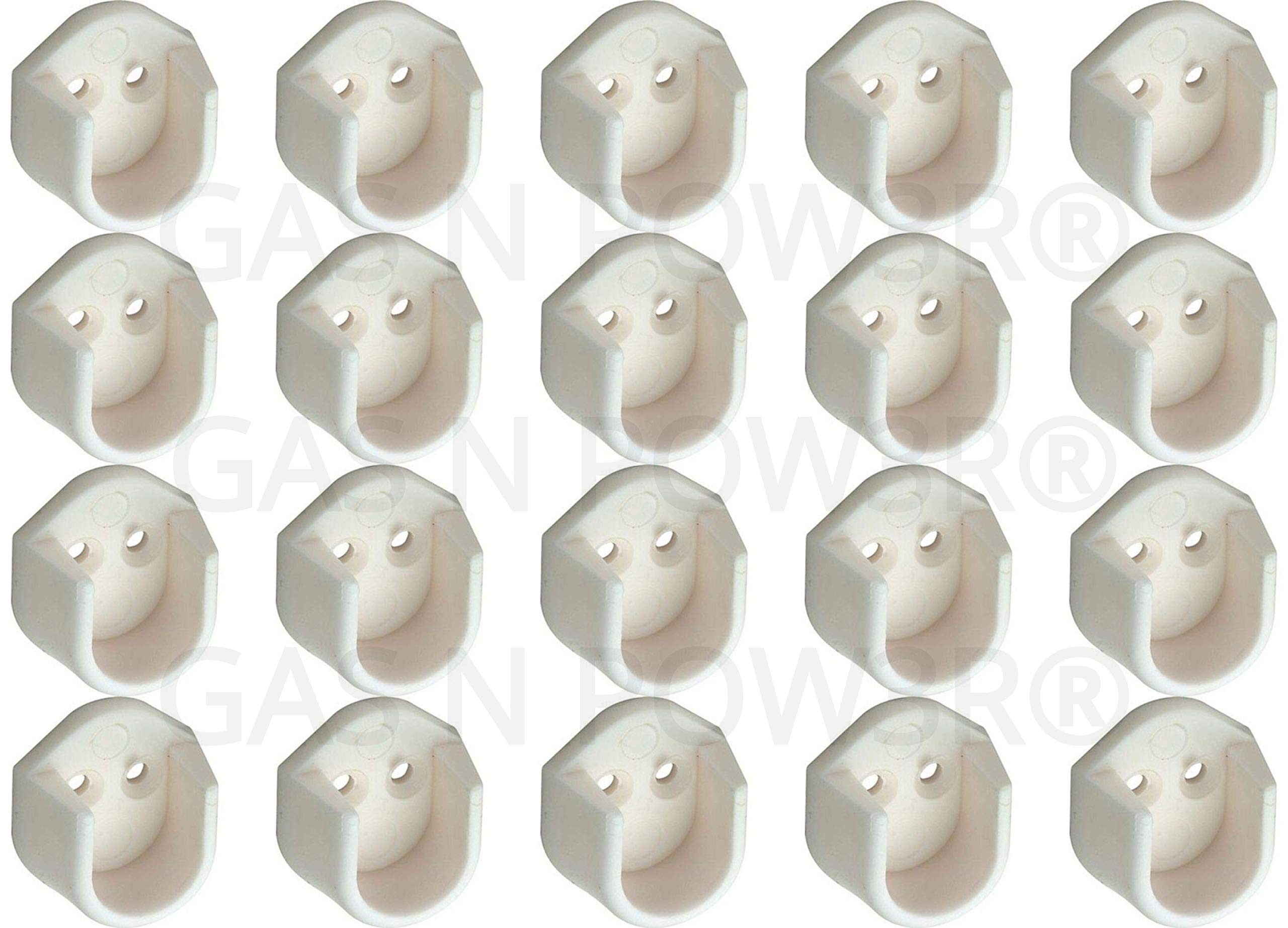 White Wardrobe End Supports Brackets for Oval Wardrobe Rails Poles 15x25x30mm x20