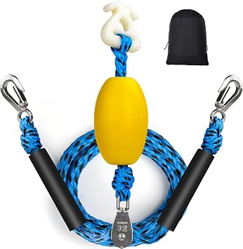 Self Centering Boat Tow Harness for Tubing, Boat Tow Rope Harness with Pulley and Large Hooks for Towing 1-4 Riders Towable Tubes, Pulling Water Skiing, Wakeboarding