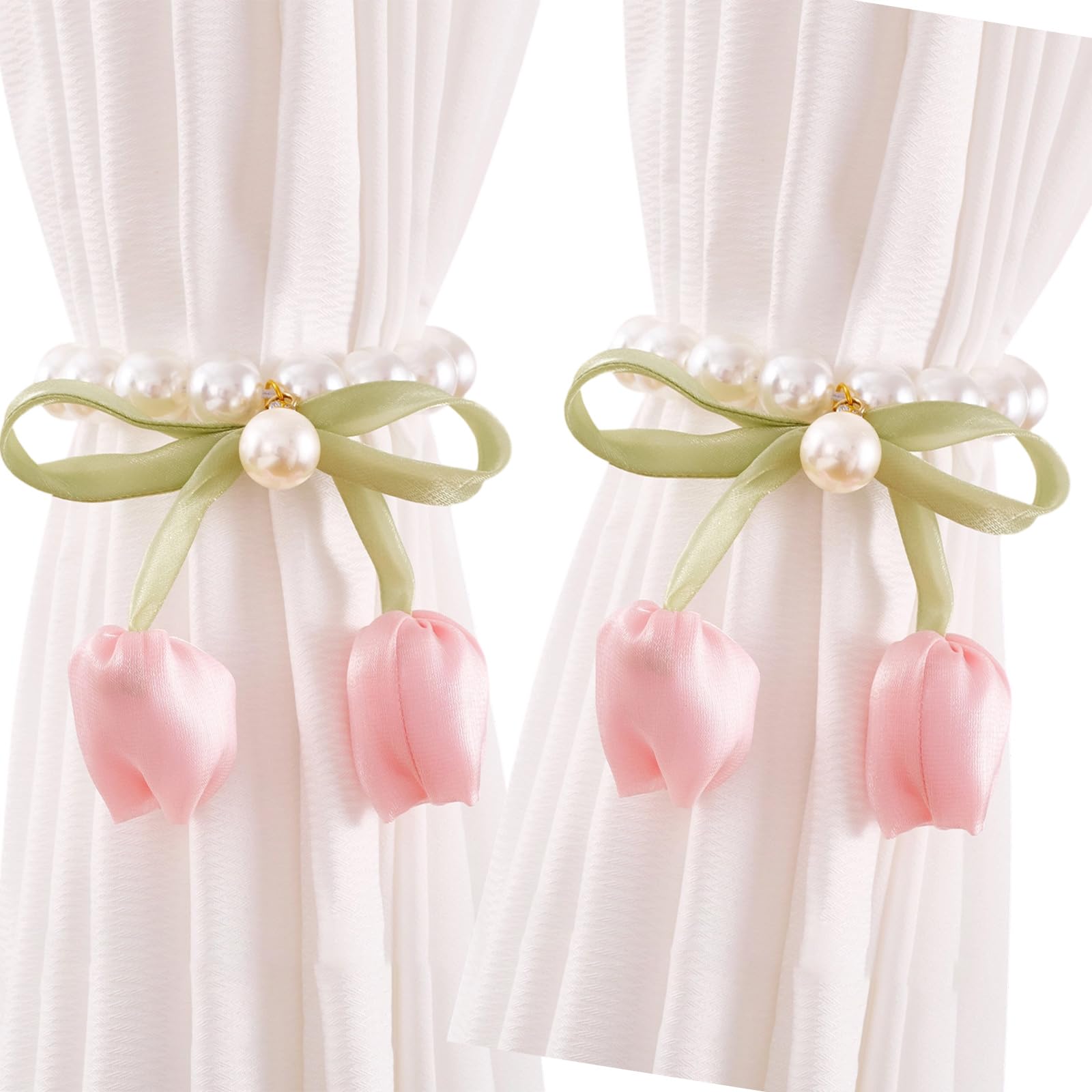 Jazuaiao Of 2 Curtain Tieback Tulips Bowknot Pearls Window Drapery Buckles Holdbacks Modern Homes Decors Pearls Tulips Curtain Tieback