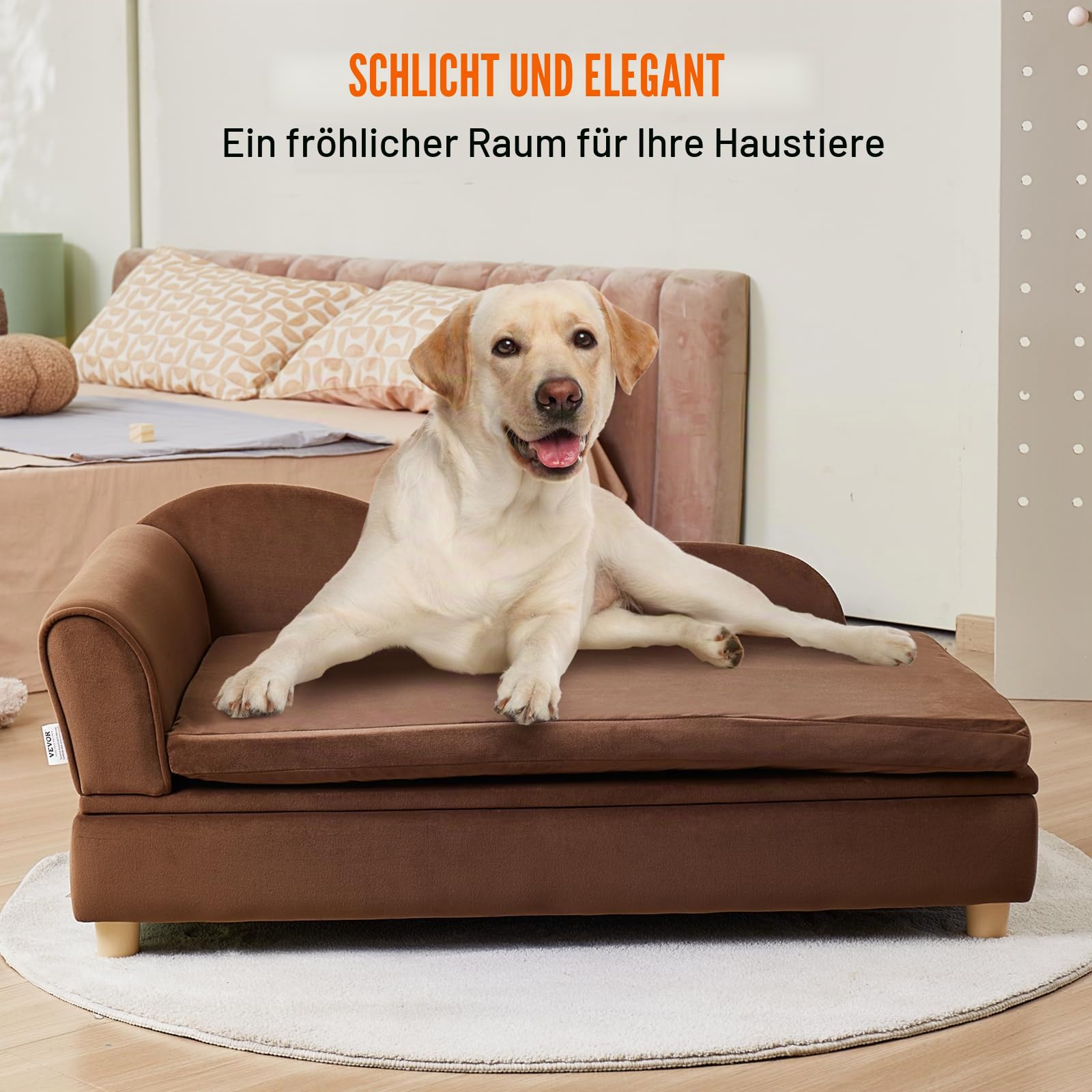 VEVOR Haustiersofa, Hundecouch für große Hunde und Katzen, weiches, samtiges Hundesofabett, 50 kg belastbares Katzensofa, Hundebett Haustierbett Dunkelbraun