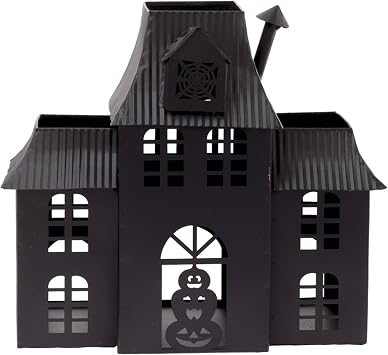 Boston International Halloween Village Black Metal Houses Tabletop Decorations for Home, 10.25" x 9.5", Haunted Mansion