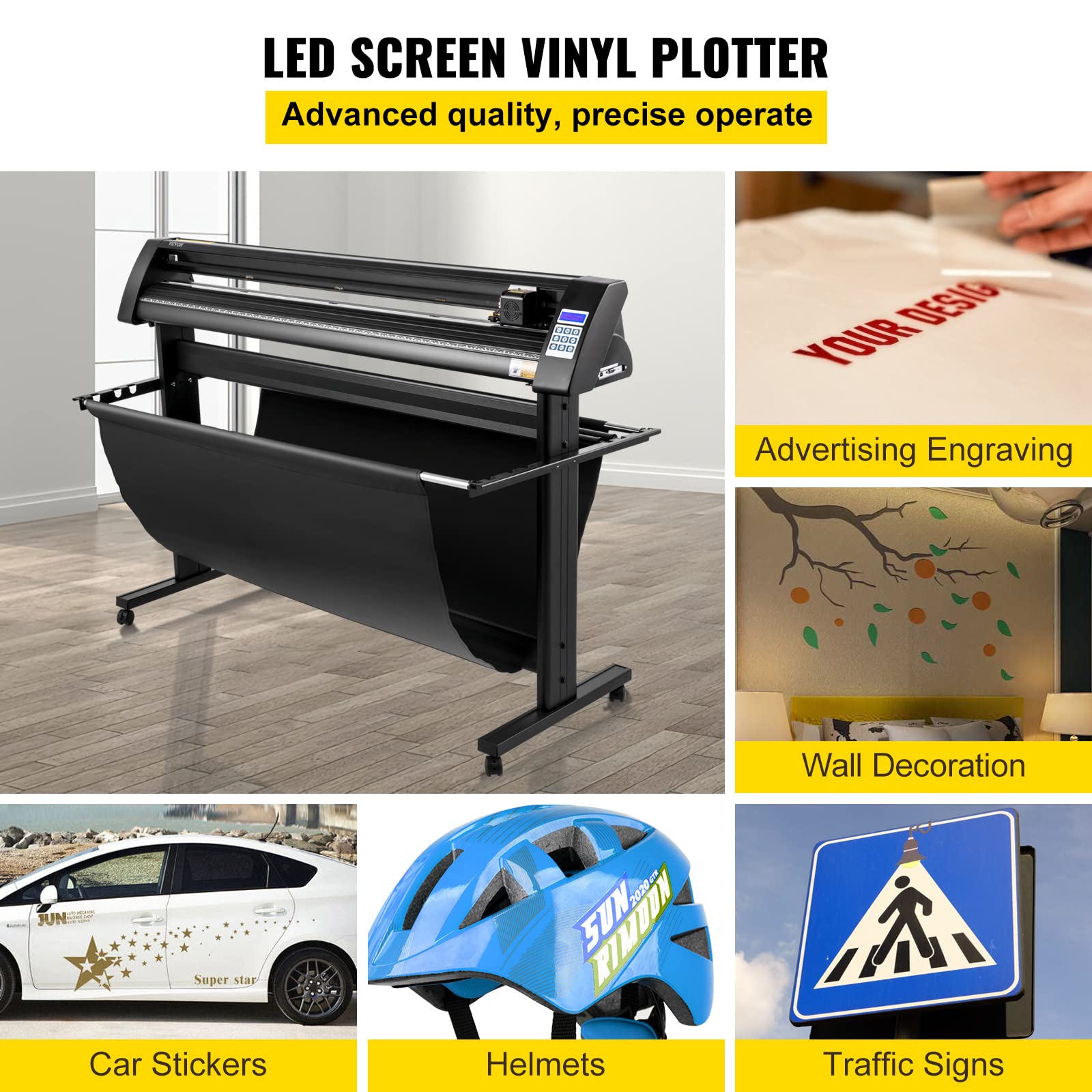 VEVOR Plotter Vinyl-Schneideplotter, 1350 mm, Vinylschneidemaschine, mit Signcut-Software, 95 W, effizient, präzise, mit LED-Digital-Panel zum Plotten und Schneiden