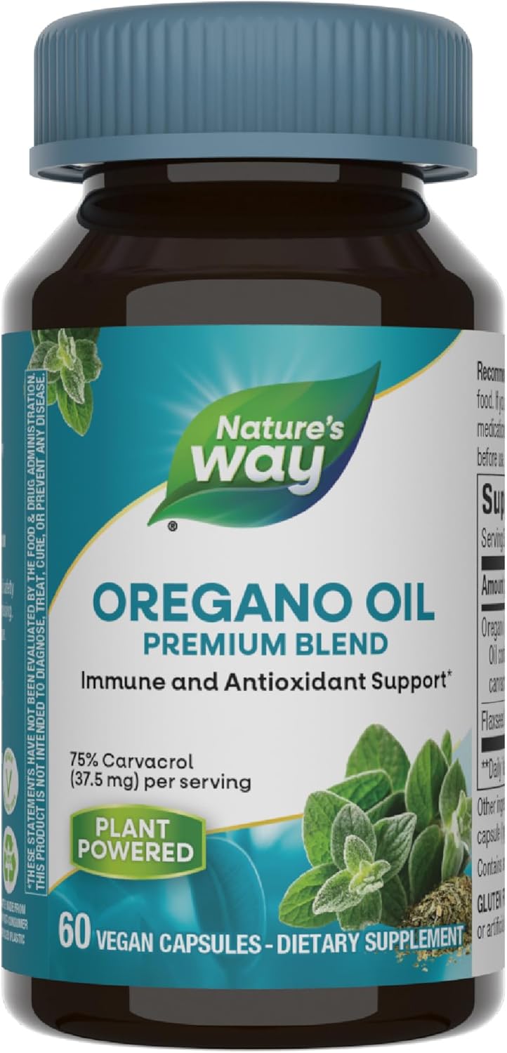 Nature&rsquo;s Way Oregano Oil &ndash; Immune Support Supplement - 75-85% Carvacrol &ndash; Gluten Free &ndash; 60 Vegan Capsules