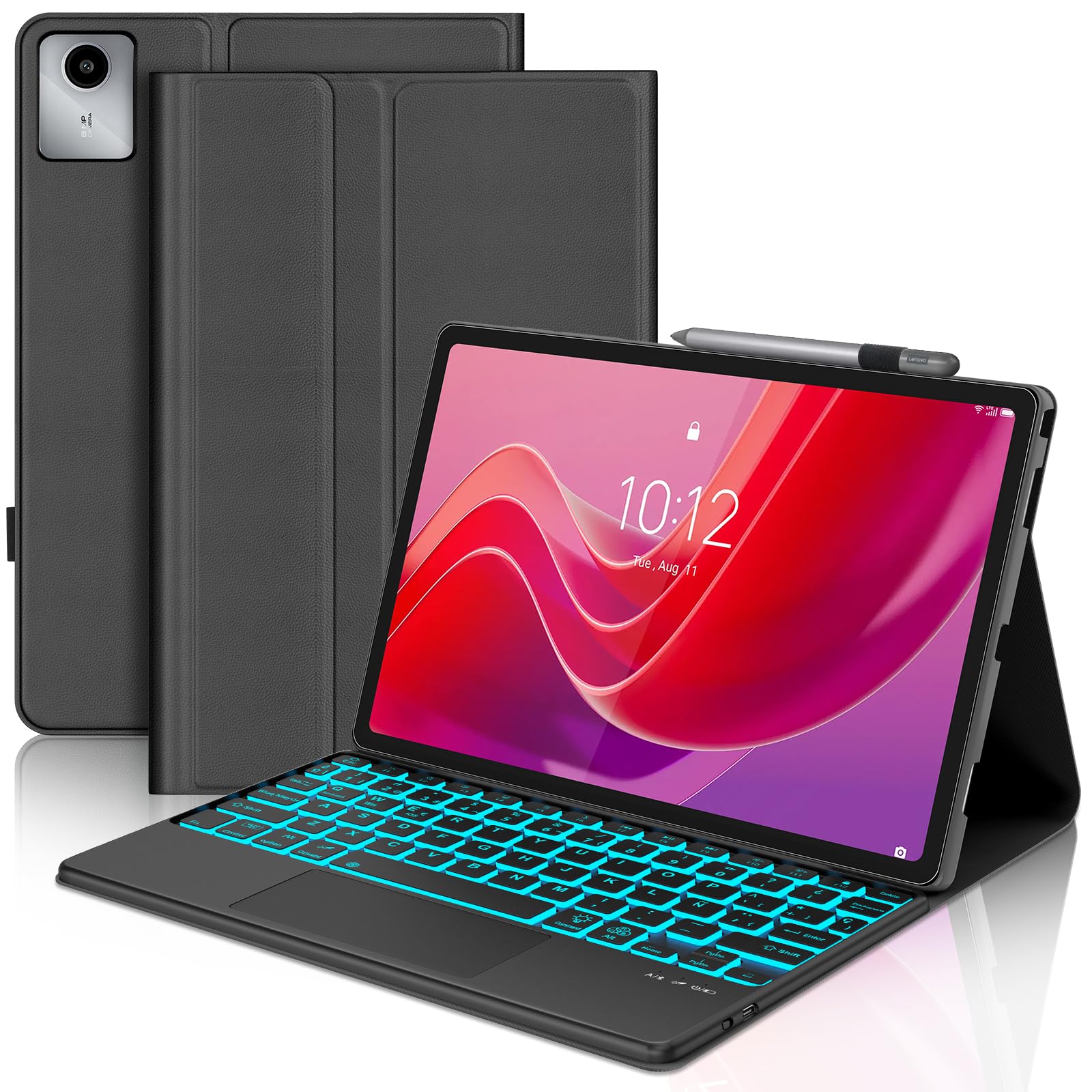 Funda Teclado con Trackpad para Lenovo Tab M11 11", Español Ñ Teclado Bluetooth Desmontable con Retroiluminación de 7 Colores y Funda Protectora para Tablet Lenovo Tab M11 2024 11 Pulgadas, Negro