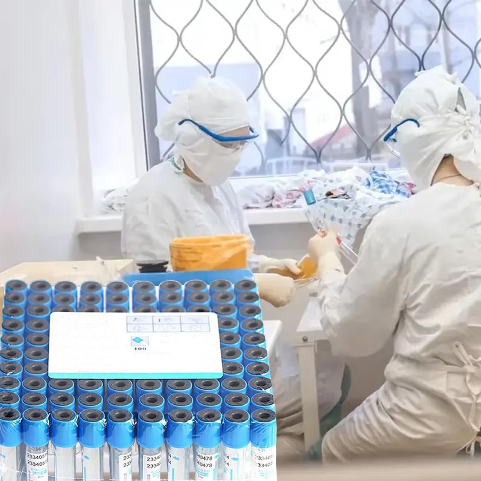 100 Szt. Probówki PET do Próżniowego Pobierania Krwi Z Niebieskim Zamknięciem do Zestawu Probówek do Wirówek Laboratoryjnych do Pobierania Próbek Krwi 5ml
