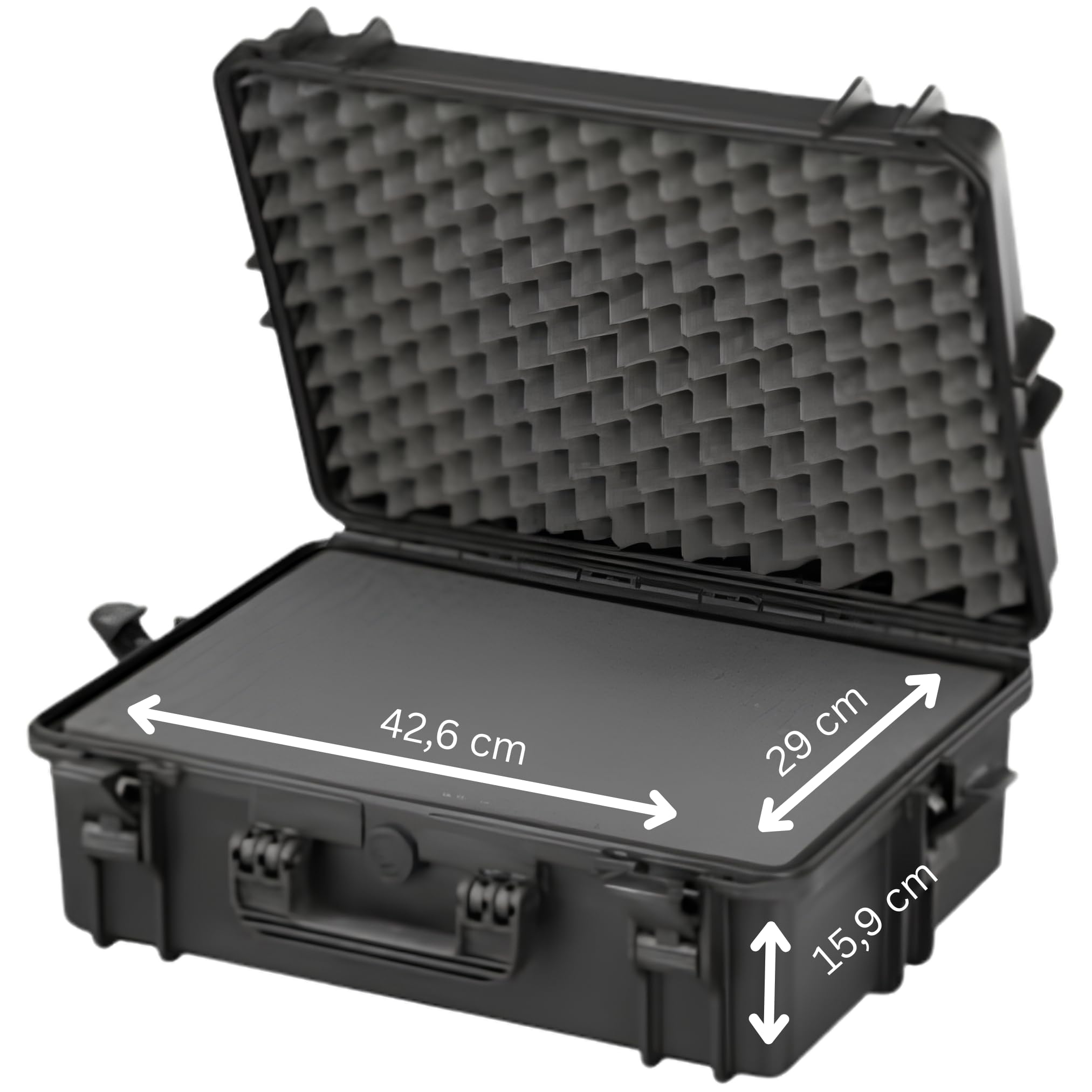 TOMcase Custodia impermeabile per esterni 47x37x18 cm con schiuma raster/schiuma cubi; Valigia da trasporto IP67 (Nero)