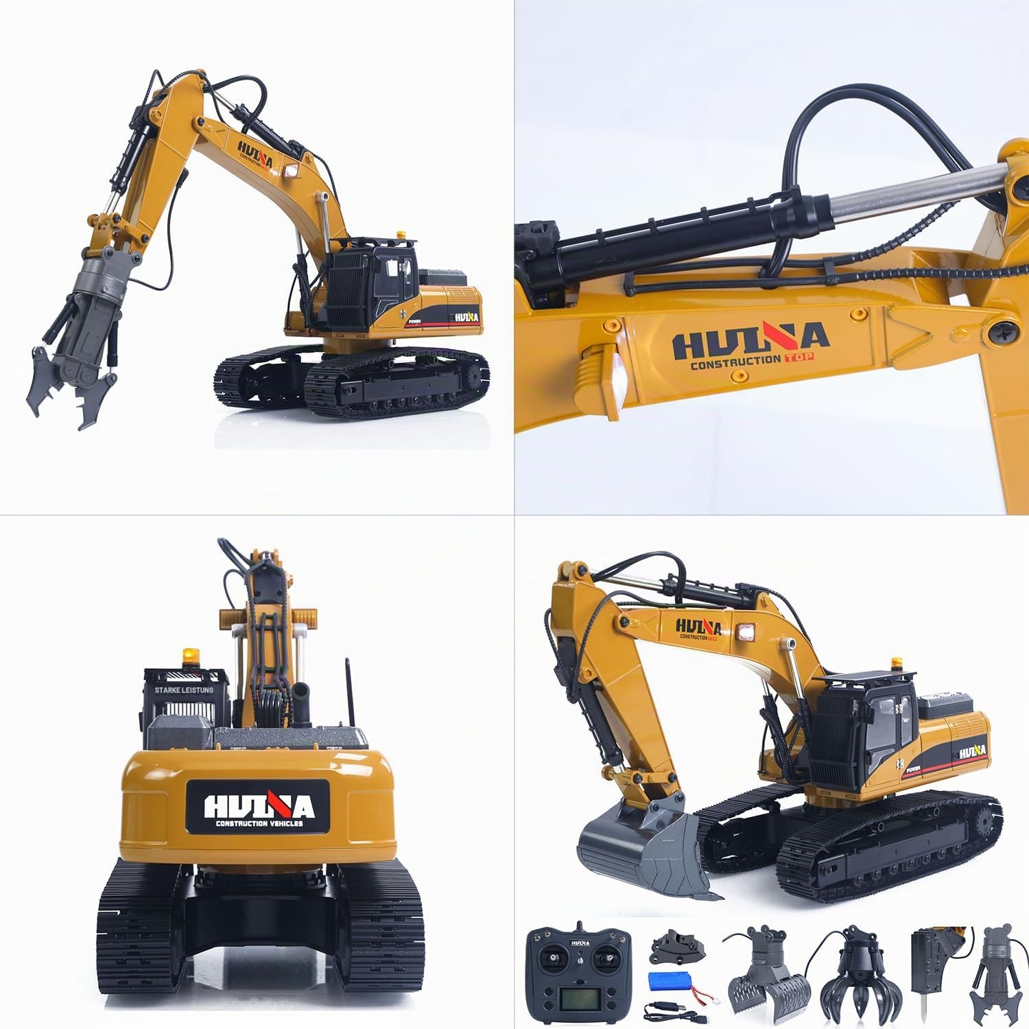TOUCAN RC HOBBY HUINA Upgrade 580 1:14 Metall RC Bagger Modell Baufahrzeug Elektrischer Kugelgreifer 360 Grad drehbare Scherkralle Sound und Licht