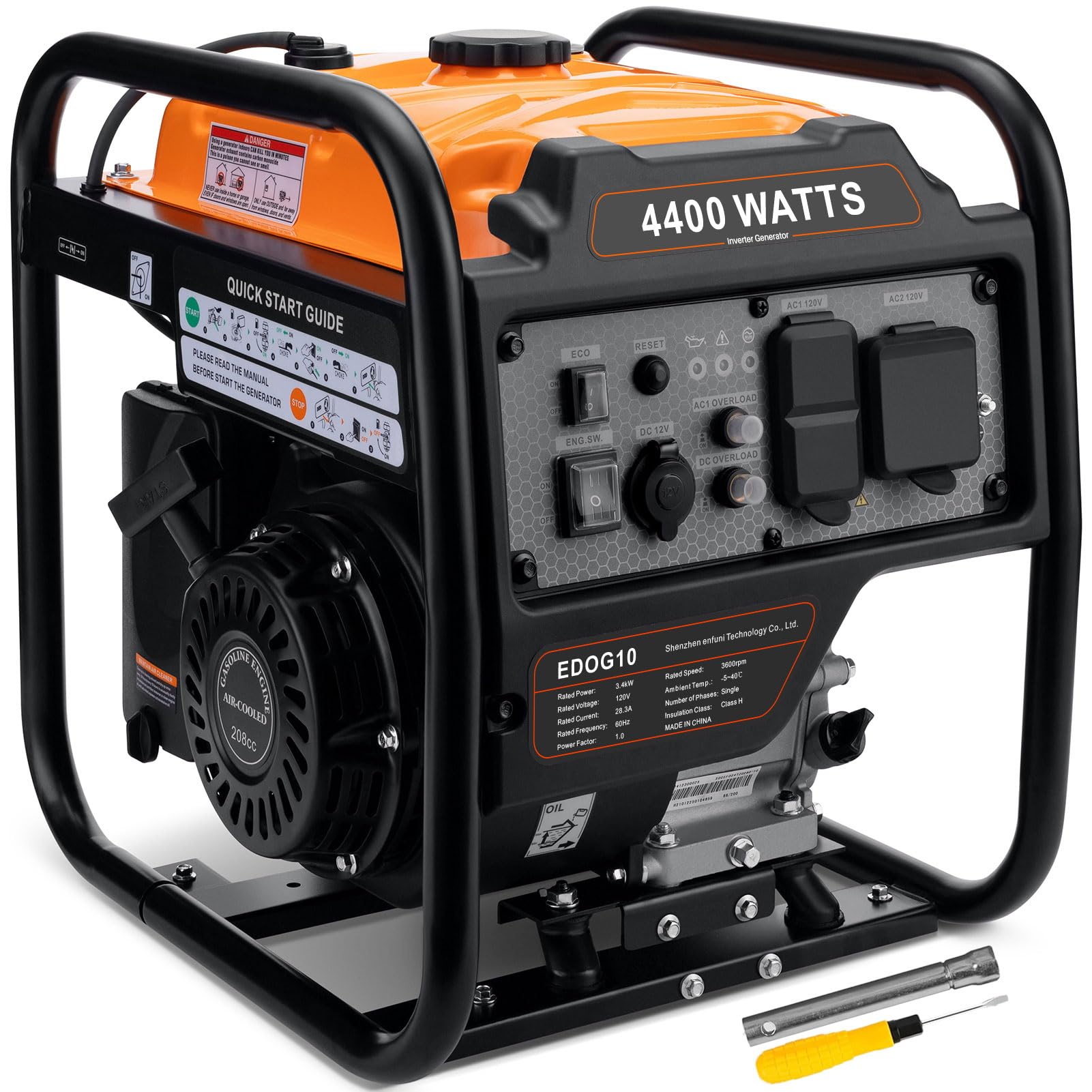 4400-Watts Inverter Generator, Open Frame Generator Gas Powered, Emergency Home Backup, RV Ready 30A Outlet, EPA Compliment 4400Watts