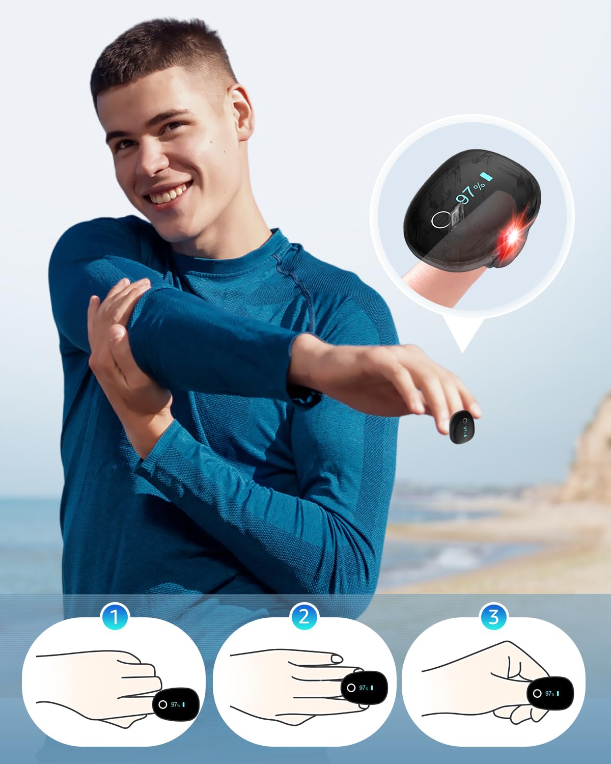 HealthTree O2Ring Oxymètre de Pouls avec Bluetooth, Saturomètre Rechargeable, Suivi Continu de SpO2 & Fréquence Cardiaque avec Alertes sur App et Rapports, pour Maison, Sommeil, Sport et Voyages