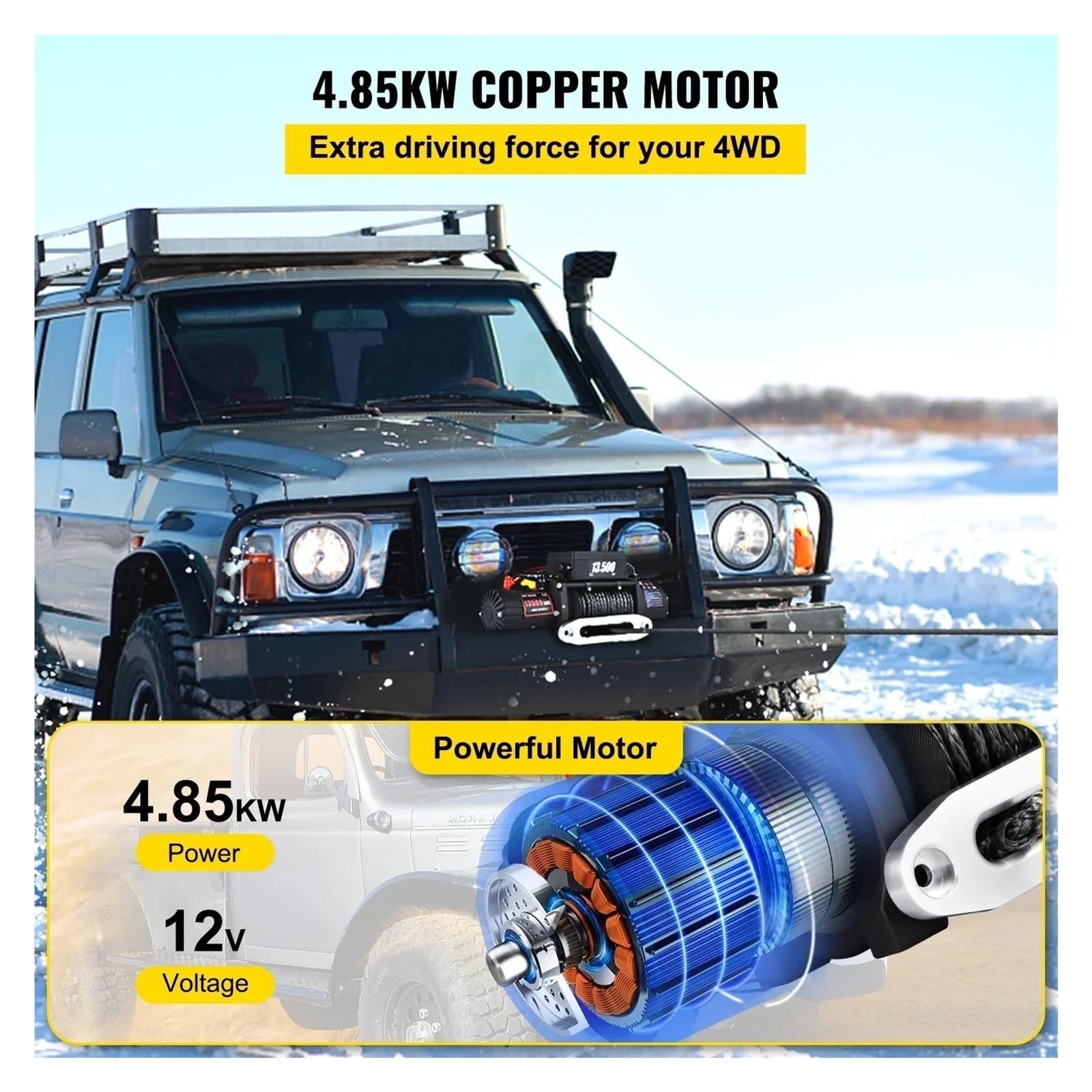 13500 LBS Wciągarka Elektryczna 12V 27M/92 FT Syntetyczna Lina Holownicza Podnoszenie Treuils Wciągnik Do Przyczepy Samochodowej 4X4 ATV Wciągnik elektryczny łańcuchowy