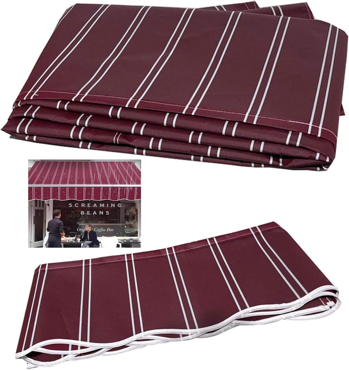Retractable Garden Awning Fabric Replacement Water-Resistant Polyester Patio Cover Outdoor Canopy Canvas Sun Shade Shelter Top Fabric for Deck Yard Beach
