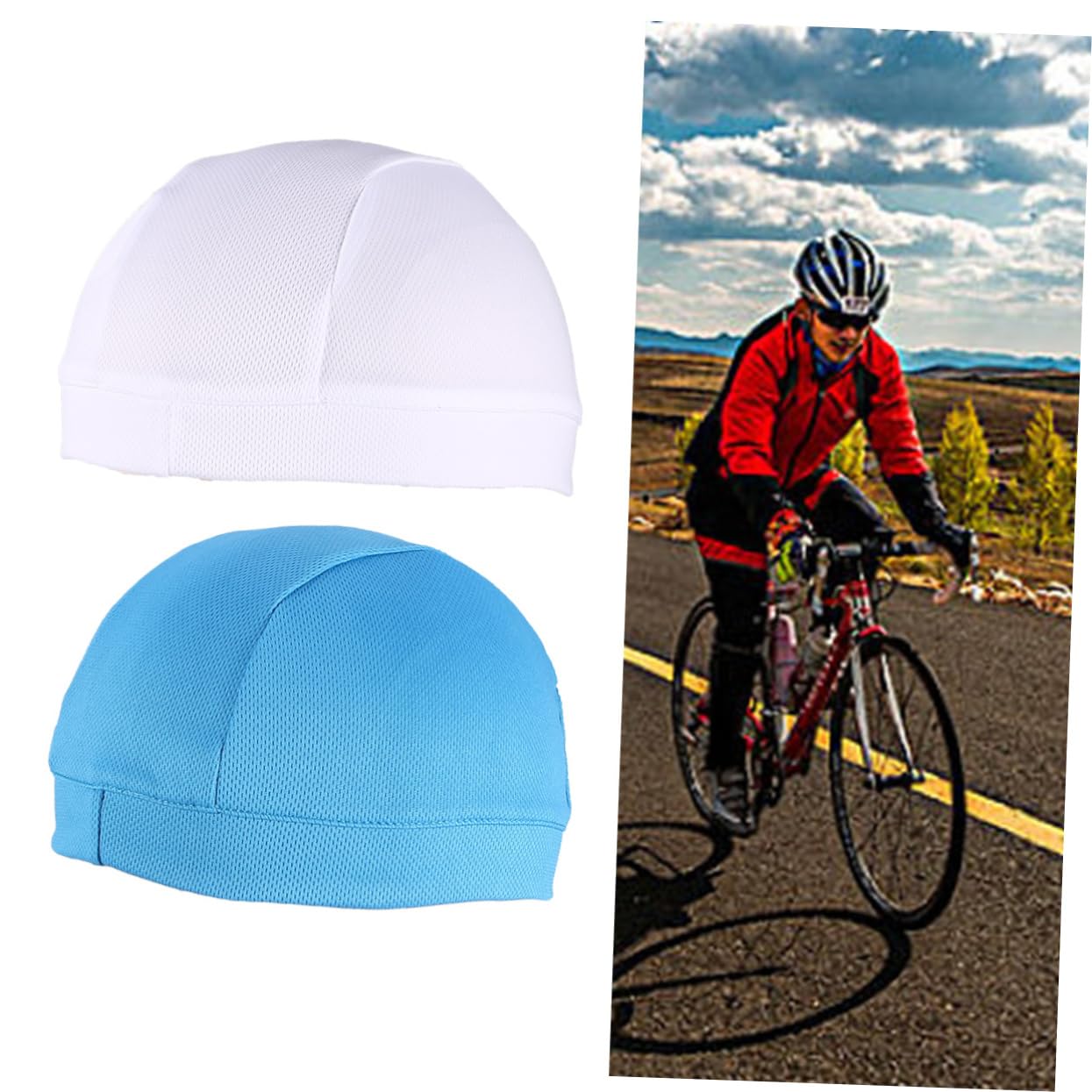 COLLBATH 2pcs Quick Dry Cycling Skull Cap Under Helmet Hat for Men Women Running Cycling Biking