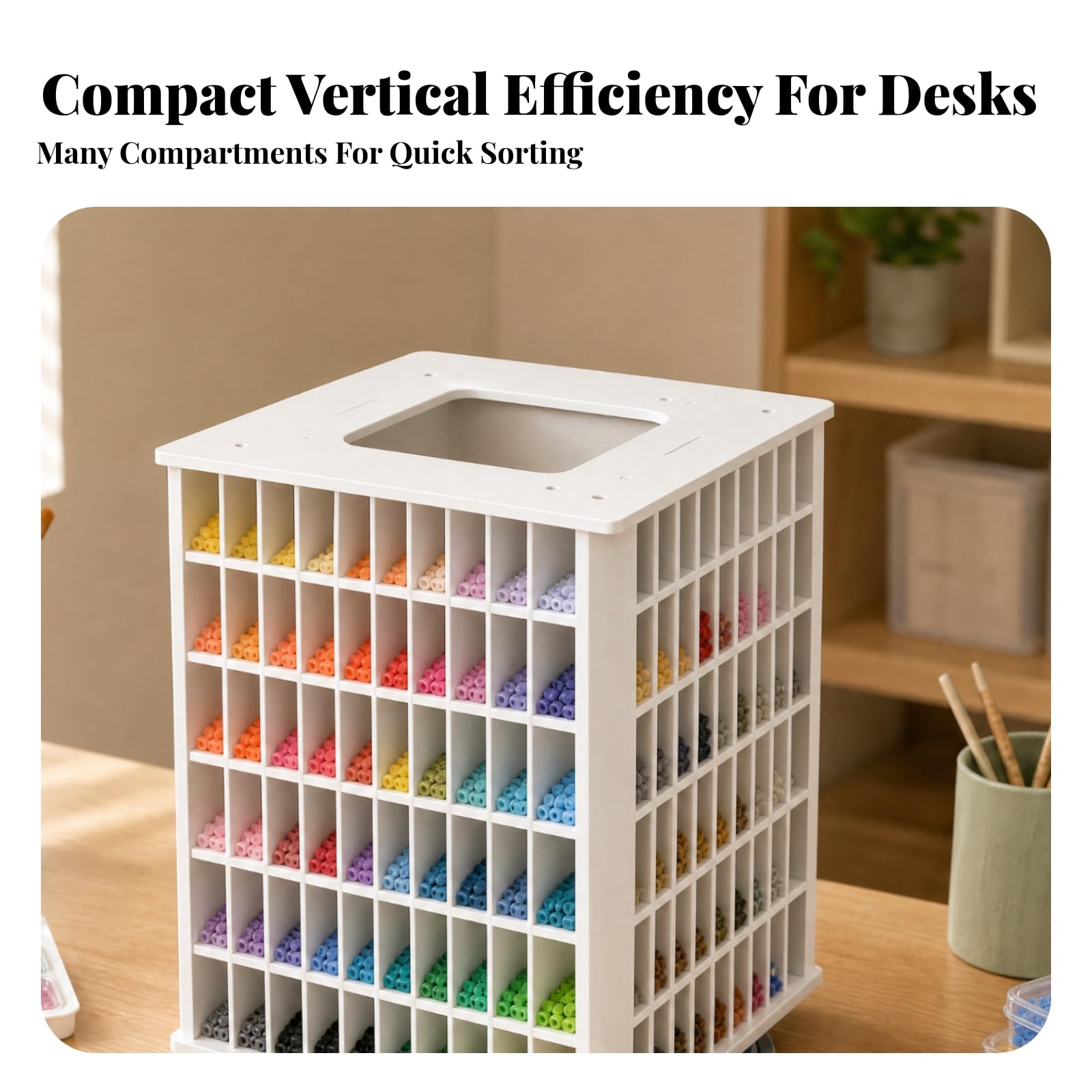 Milageto Rack Almacenamiento con 240 Compartimentos Organizador Abalorios con Base Giratoria Compacto Organizador Escritorio Giratorio, Metal Vertical