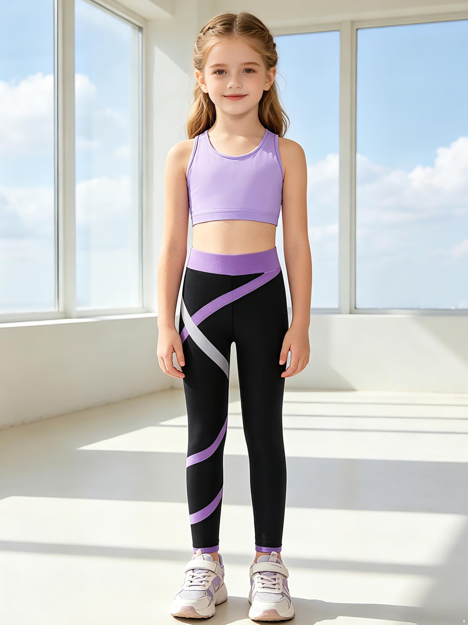 Alvivi Conjunto Chandal Corto Niña de Tres Piezas con Crop Top Deporte y Pantalones Cortos y Leggings Largos de Elásticos Ropa Entrenamiento Gimnasia Deportiva