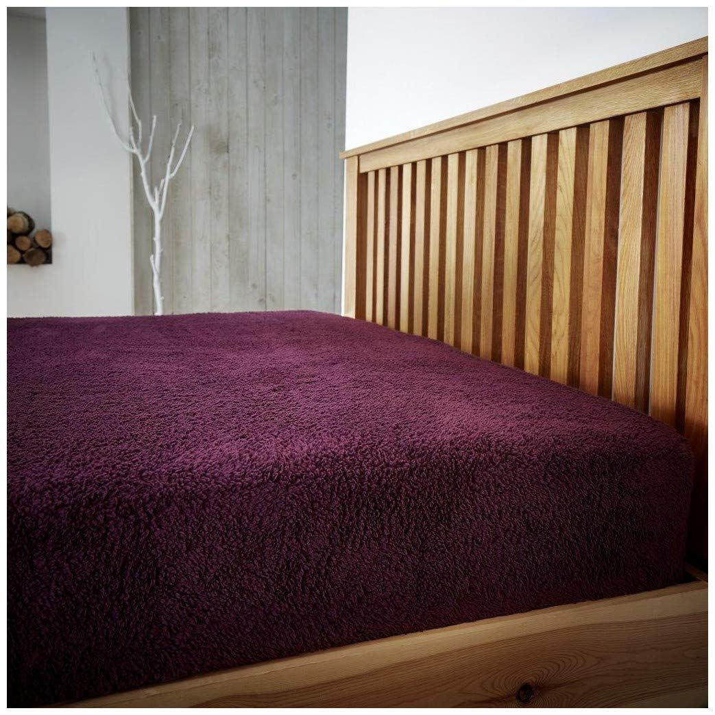 GoldStar® Teddy Fleece Bed Fitted Sheets Extra Deep Luxury Fluffy Warm and Cozy, King, Aubergine