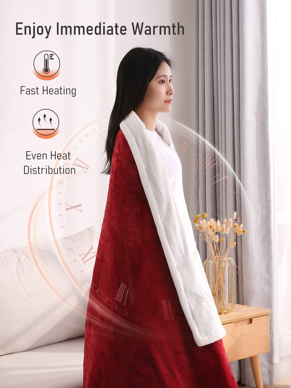 CURECURE Electric Heated Blanket Throw 130x180cm Large Soft Flannel Heating  Blanket with 4 Heating Levels and 6 Hours Auto Off, Home Office Use Fast Heating  Blanket, Detachable Switch Washable : Amazon.co.uk: Home