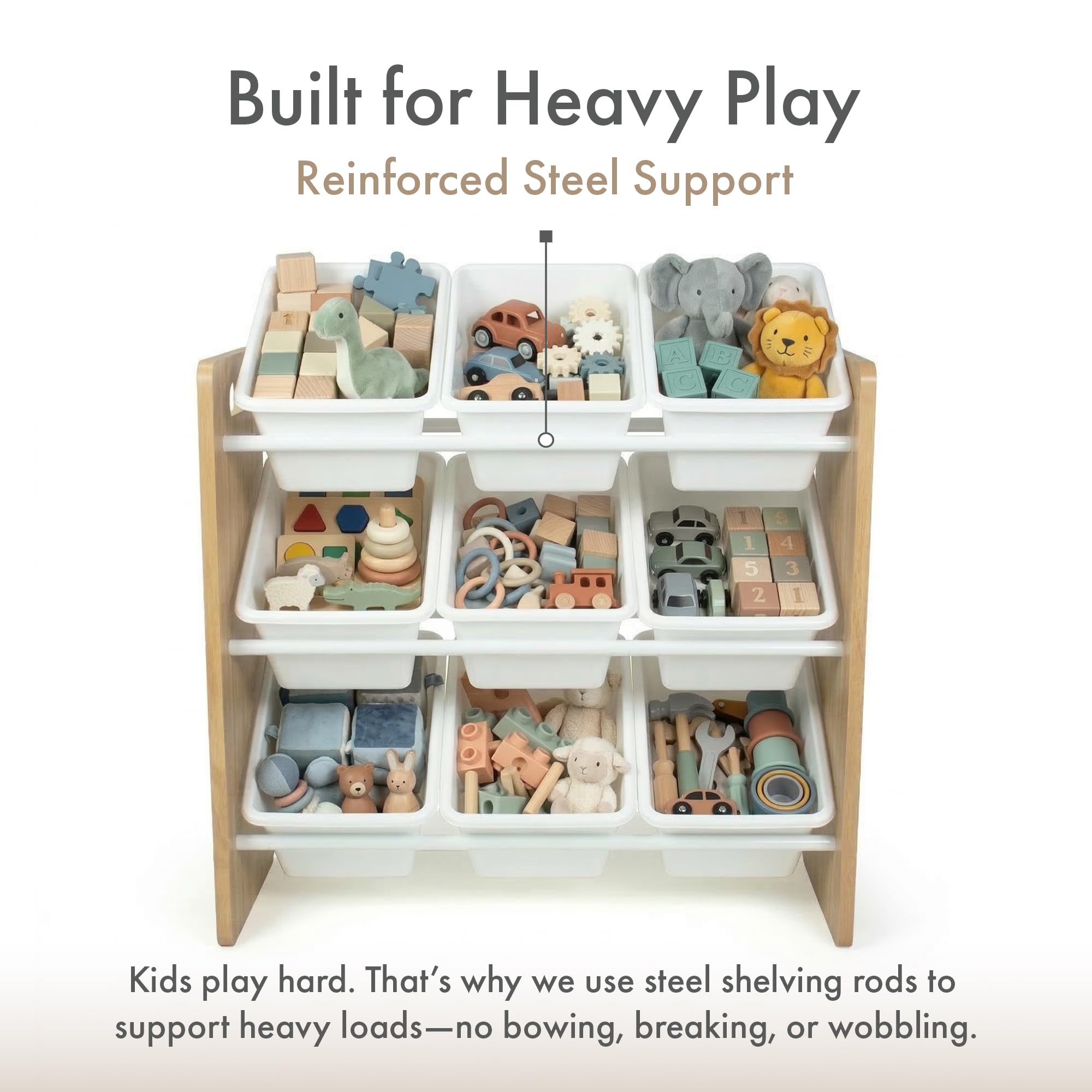 Humble Crew stilvolles Kinderregal aus Holz, Natur/Weiß! 9 Boxen für Spielzeug, ideal für Kinderzimmer. Ordnung mit Charme schaffen