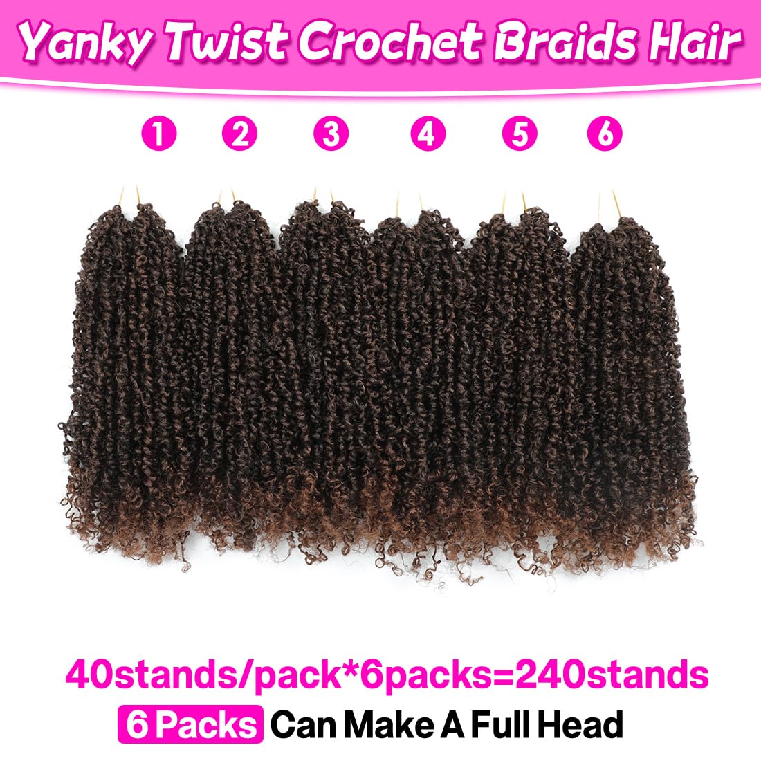 Youngther Yanky twist crochet hair Pre-Twisted Fluffy Twist with curly crochet hair for black women crochet hair pre looped Synthetic hair extension（12inch M1B/30 6PCS）