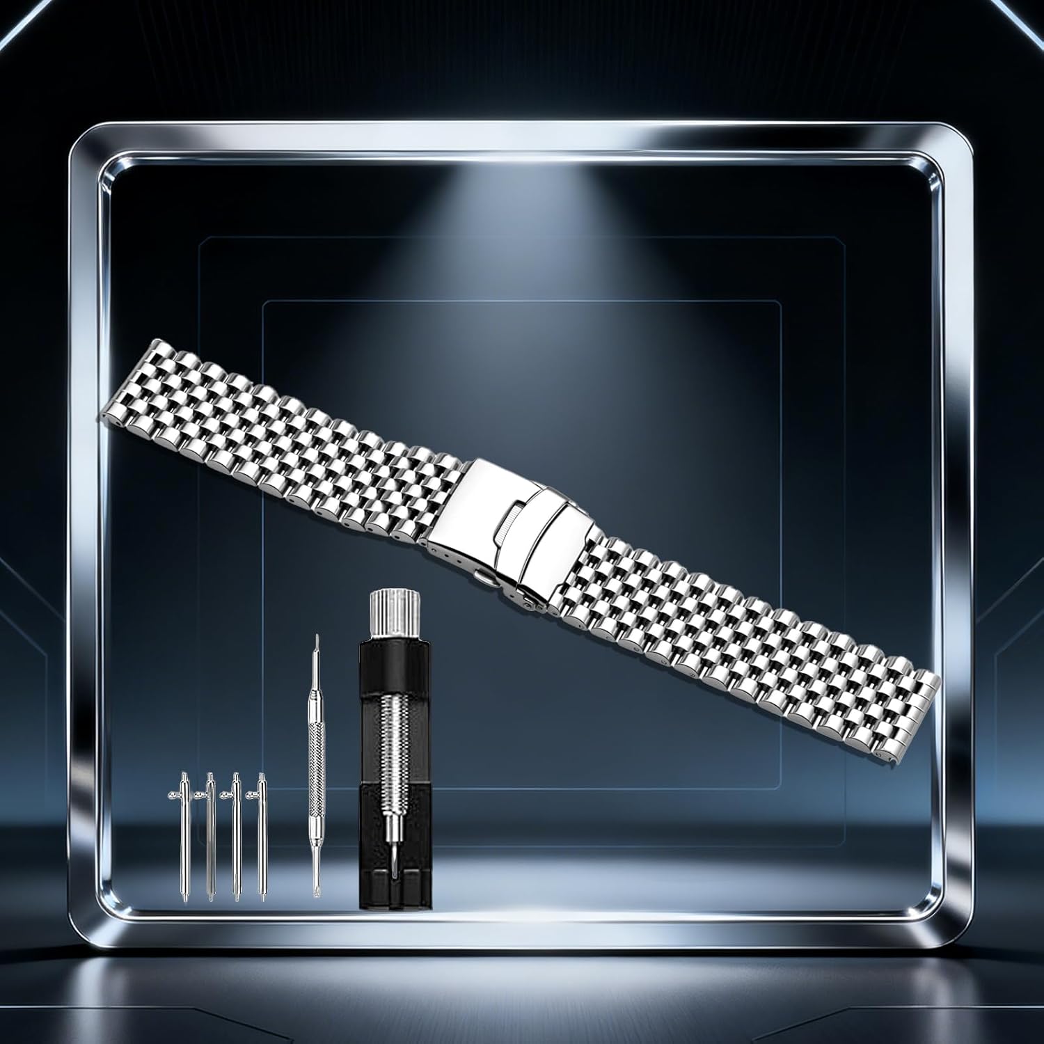 YISIWERA Quick Release Stainless Steel Watch Band 20mm 22mm, Heavy Duty Matte & Polished Metal Strap for Men and Women, Universal Replacement Bracelet with Folding Buckle - Image 6