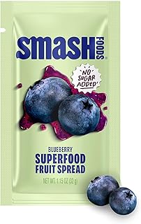 Smash Foods Blueberry Jam Squeeze Packets | 10 Single Serve | Natural, Keto & No Sugar Added | Vegan & Upcycled Fruit Spread | Low-Calorie, Superfood Snack