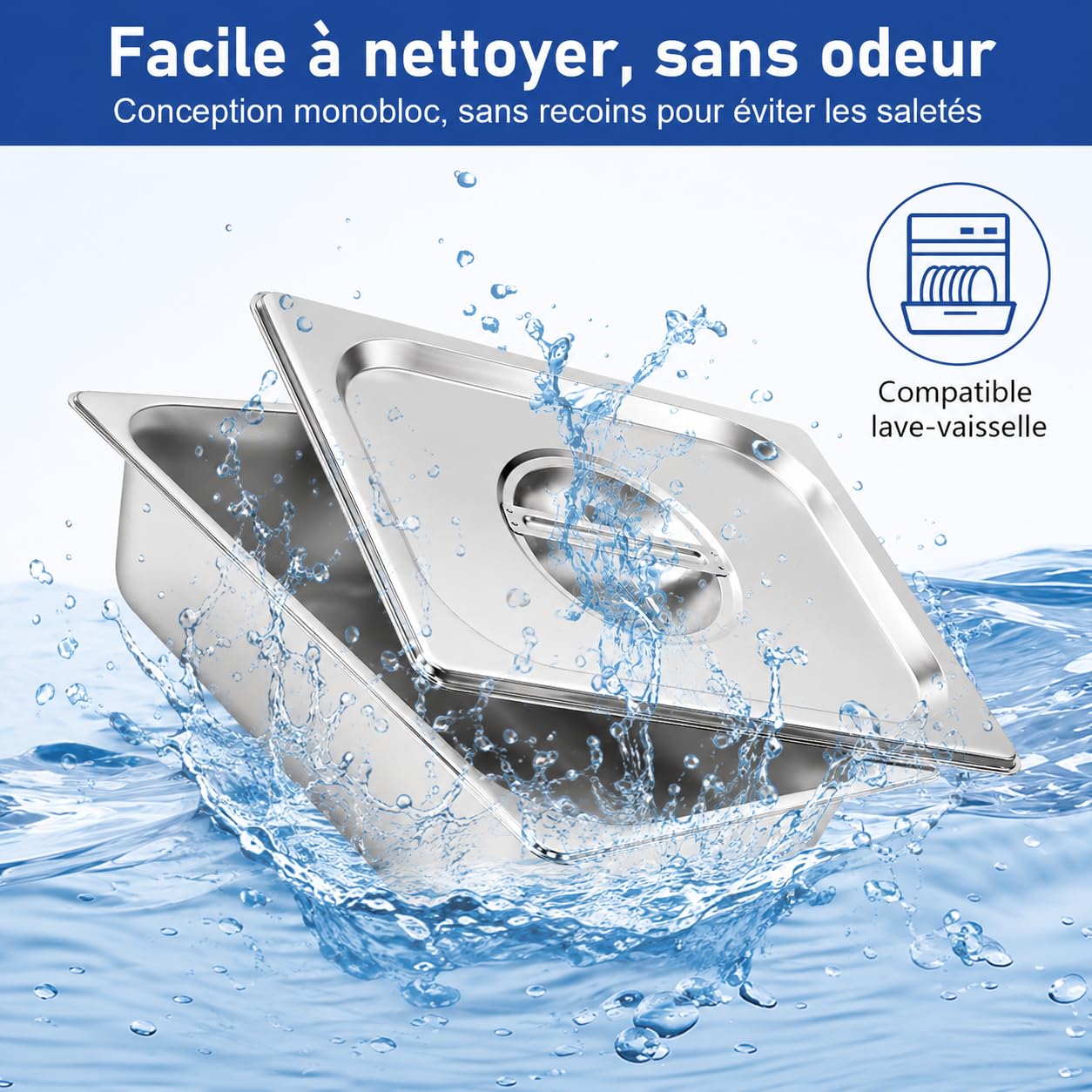 Lot de 4 Bacs Gastronormes GN 1/2 avec Couvercles – Bac GN Professionnel en Acier Inoxydable Profondeur 65 mm – Plat Inox Empilable pour Buffet, Chafing Dish et Restauration