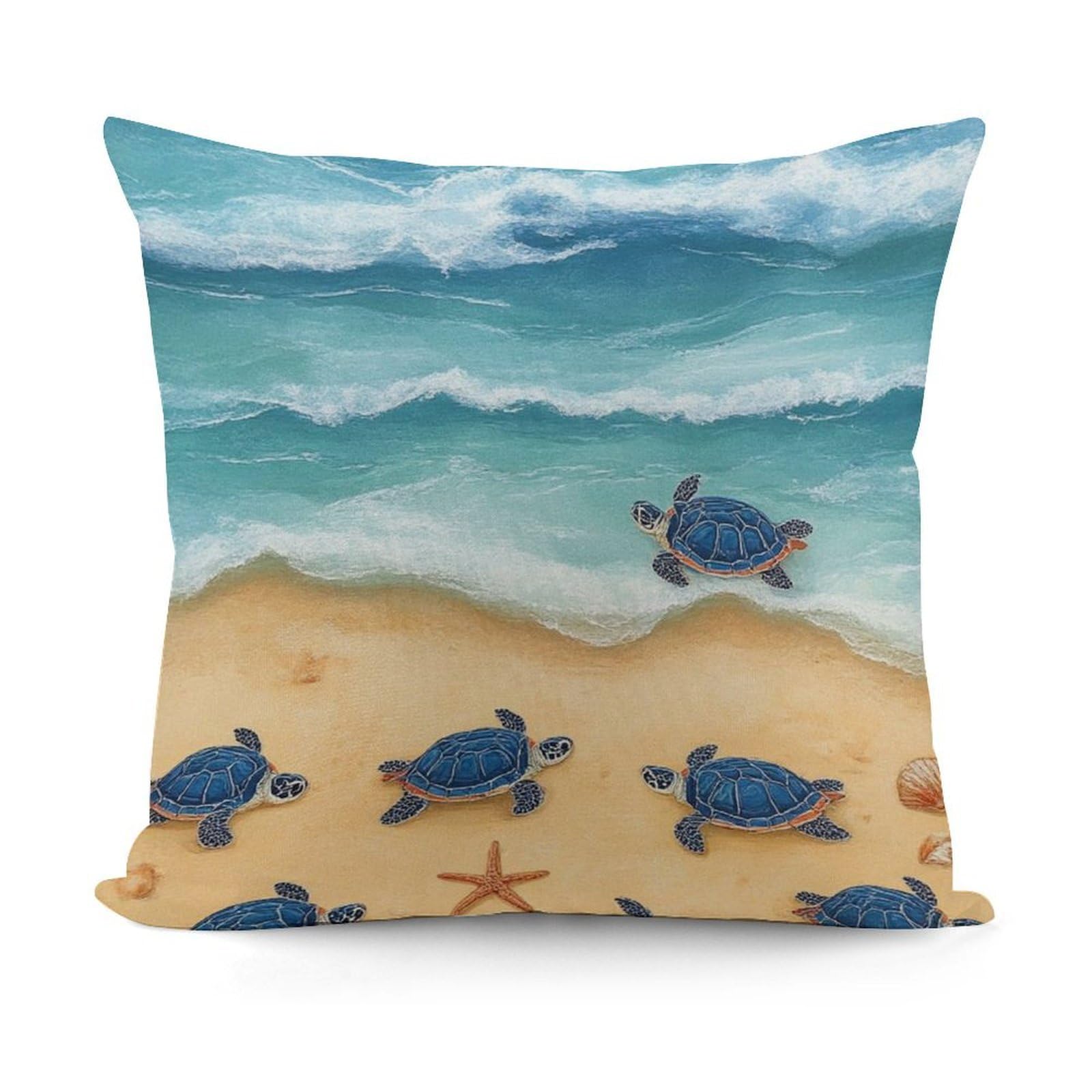 Smazdfxx Picture(573) Pattern Decorative Throw Pillow Covers For Sofa Bedroom Living Room Pillow Shell Turtles On The Beach