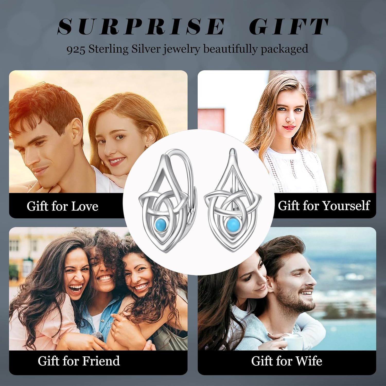 Leverback Earring for Women Girls Sterling Silver Dangle Drop Hoop Earrings Celtic Moonstone/Animal/Ankh Lever Back Hoops for Women Teens Birthday Anniversary Earrings Hypoallergenic - Image 6