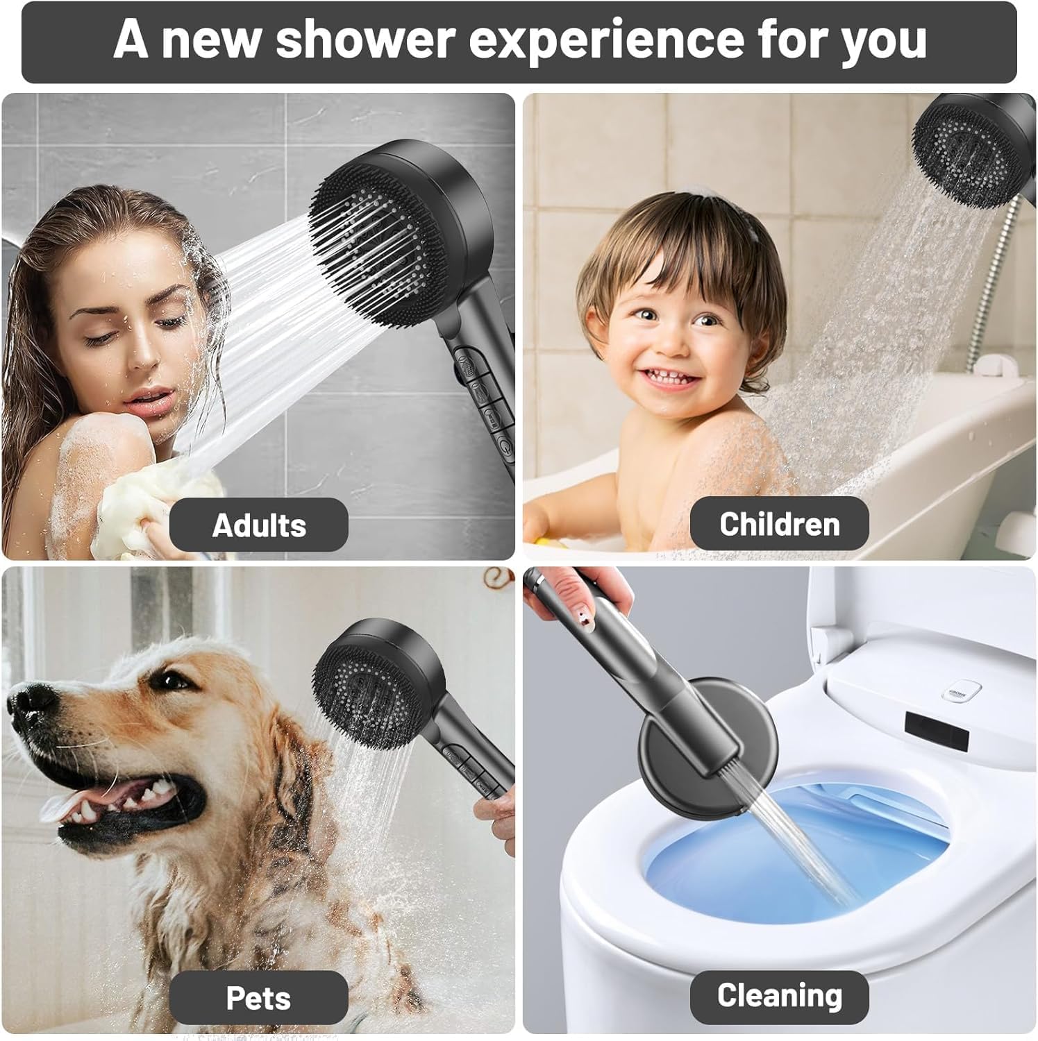 Pommeau de Douche Haute Pression,Pommeau de Douche Anti Calcaire Filtrant - Douchette Shower Jet 3+1 Modes avec Bouton Pause, Économie d'Eau,Douche Tuyau 1.5M Avec 3 filtres et support mural