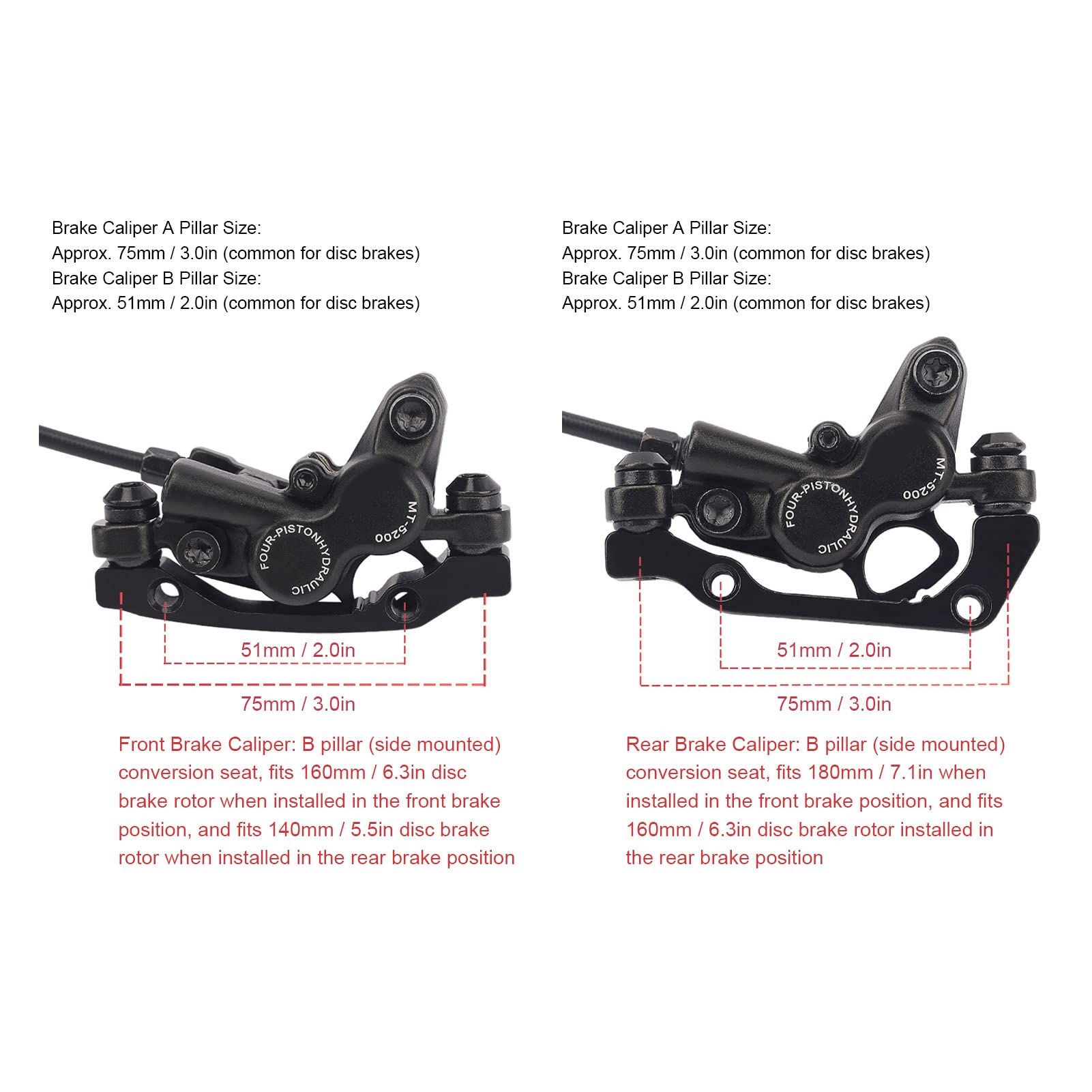 Kit de freins à disque hydrauliques pour VTT, étriers à 4 pistons avant et arrière, durites de 785 mm à l’avant et de 1490 mm à l’arrière, plaquettes entièrement métalliques pour