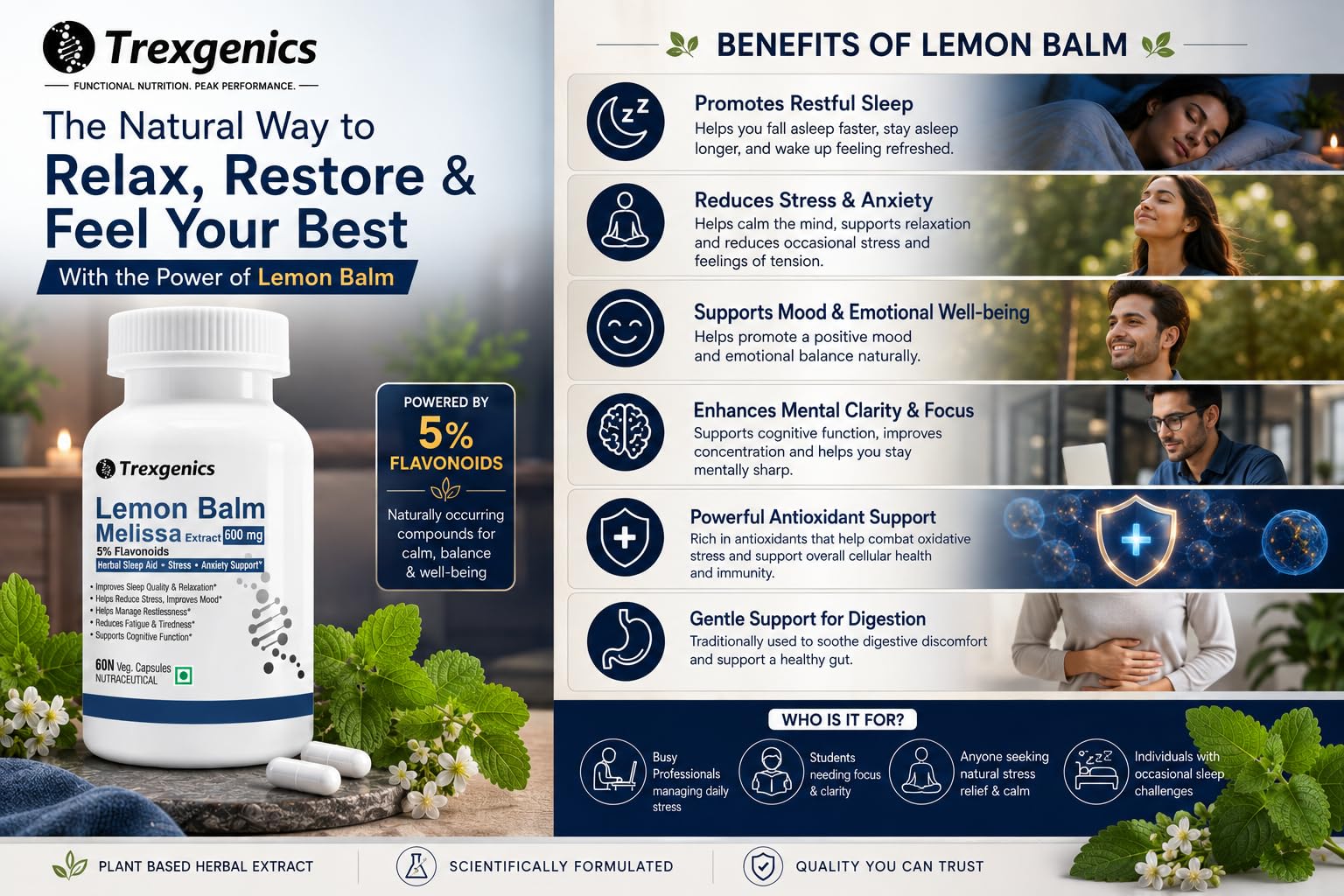 Trexgenics LEMON BALM 5% Flavonoids 500 mg Sleep, Relaxation, Mood Support VEGAN & NON-GMO (60 Veg. Capsules) (Pack of 1) — Amazon image 5