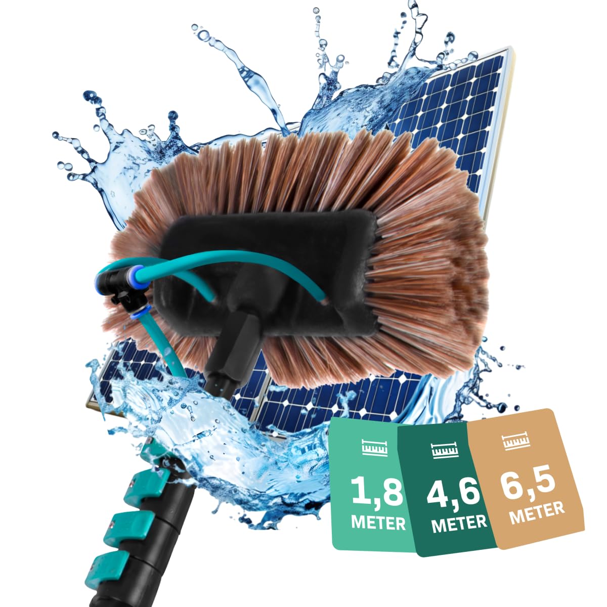 VONROC Brosse de Lavage Télescopique 6,5 m avec Arrivée Eau – Kit Complet 2 en 1 Nettoyage Panneaux Solaires, Vitres, Façades