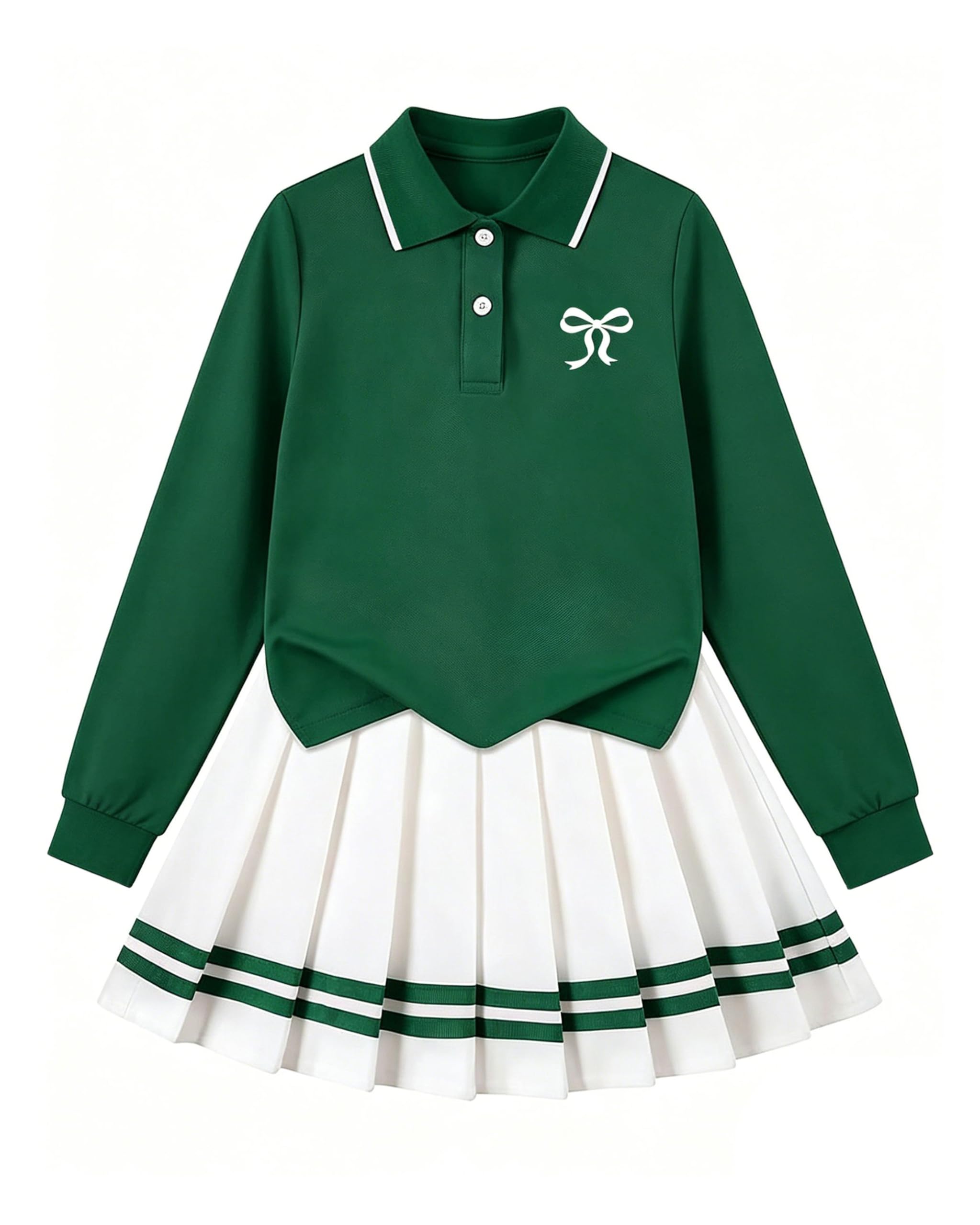 Betusline Girls Skirt Set Long Sleeve Polo &amp; Pleated Skirt, 4-14Y