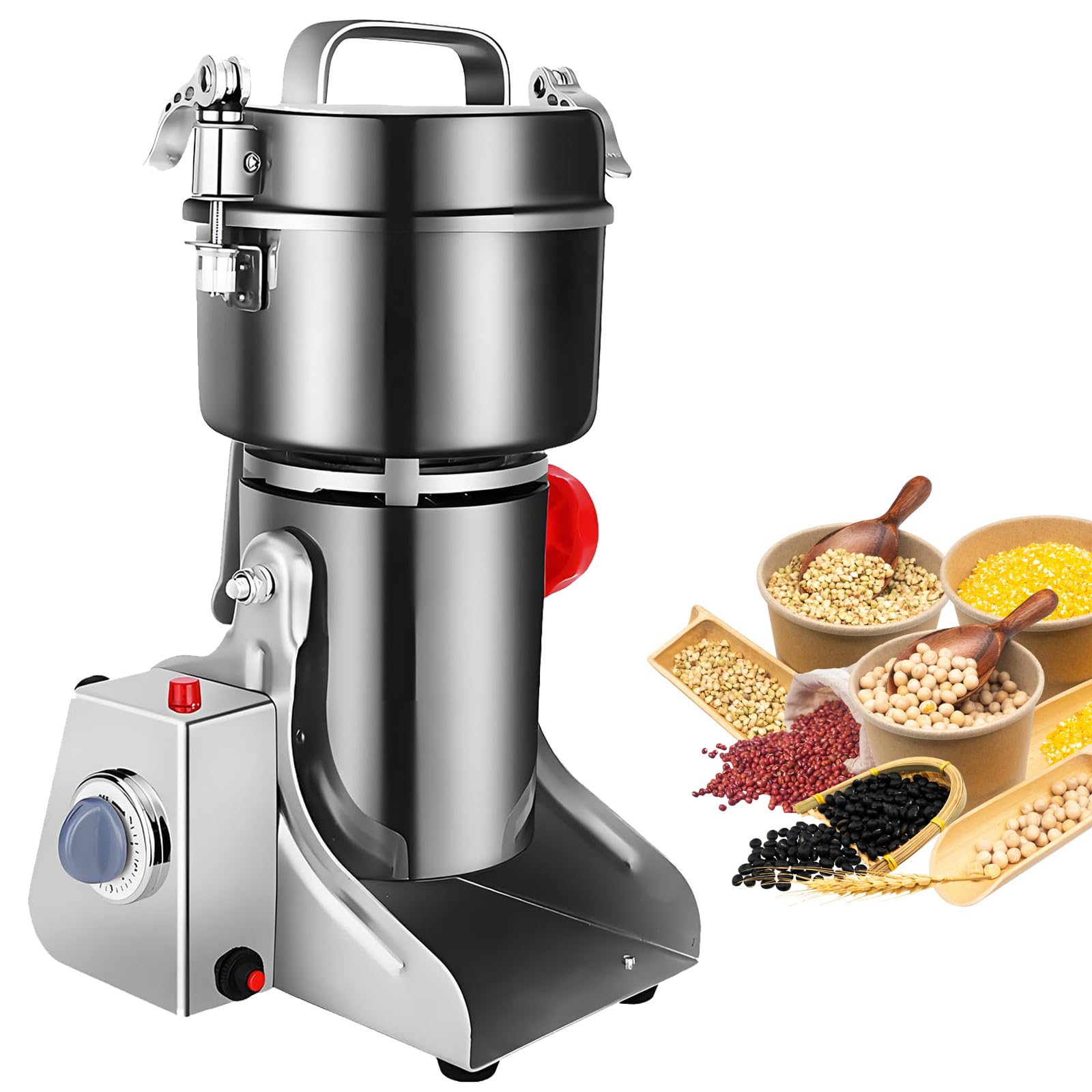 MRKU Electric Grain Grinder,Commercial Grain Mills Grinder with Overload Protection,3-Layer Steel Knife Swaying Design,Stainless Steel Herb Pulverizer for Spice Nut Cereal Grinding