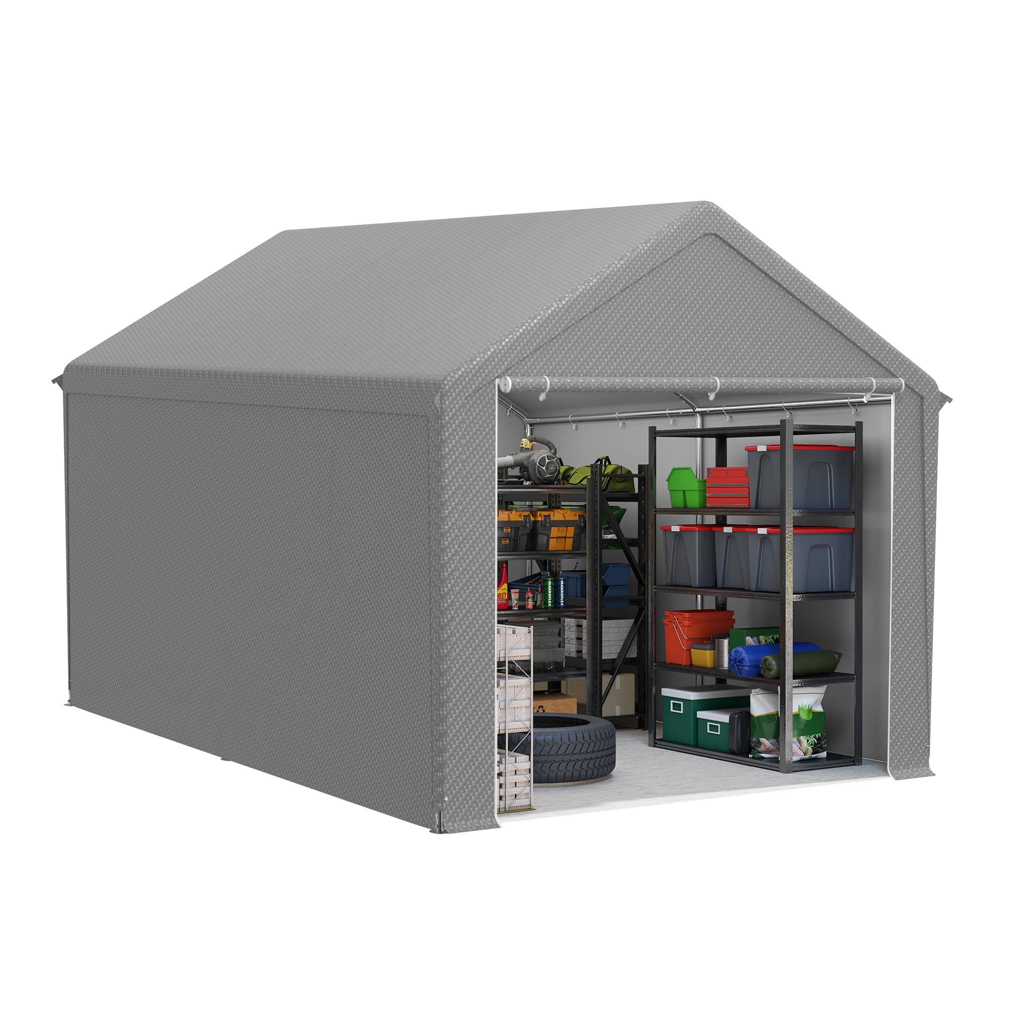 FIVMEN Caseta de jardín de 12 m³, de polietileno, con paredes laterales extraíbles, resistente al invierno, tienda de almacenamiento, para herramientas de jardín, moto, bicicleta, color gris