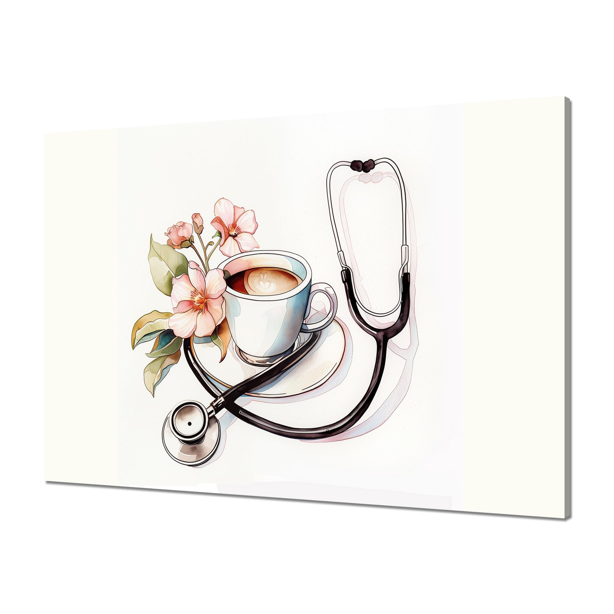Schwarzes Stethoskop, Wandkunst, Klinik, Wanddekoration, Bild, gerahmt, medizinisches Instrument, Leinwanddruck, weißer Hintergrund, Poster, Aquarellmalerei, Arzt, Büro, Zuhause, Schlafzimmer,