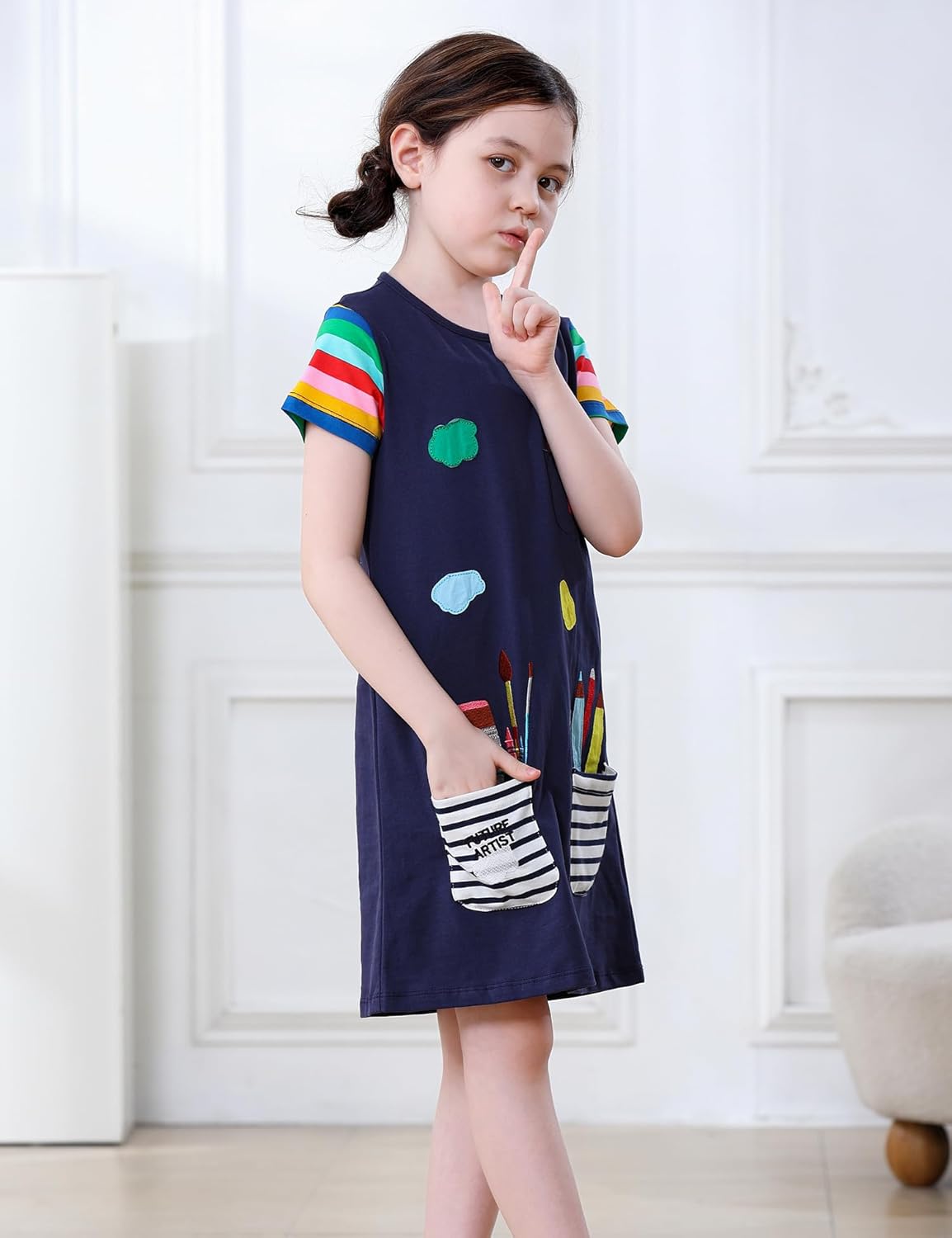 Hongshilian Little Girls Casual Cotton Dress Cartoon Print Short Sleeve Summer T-Shirt Skirt Dresses - Image 4