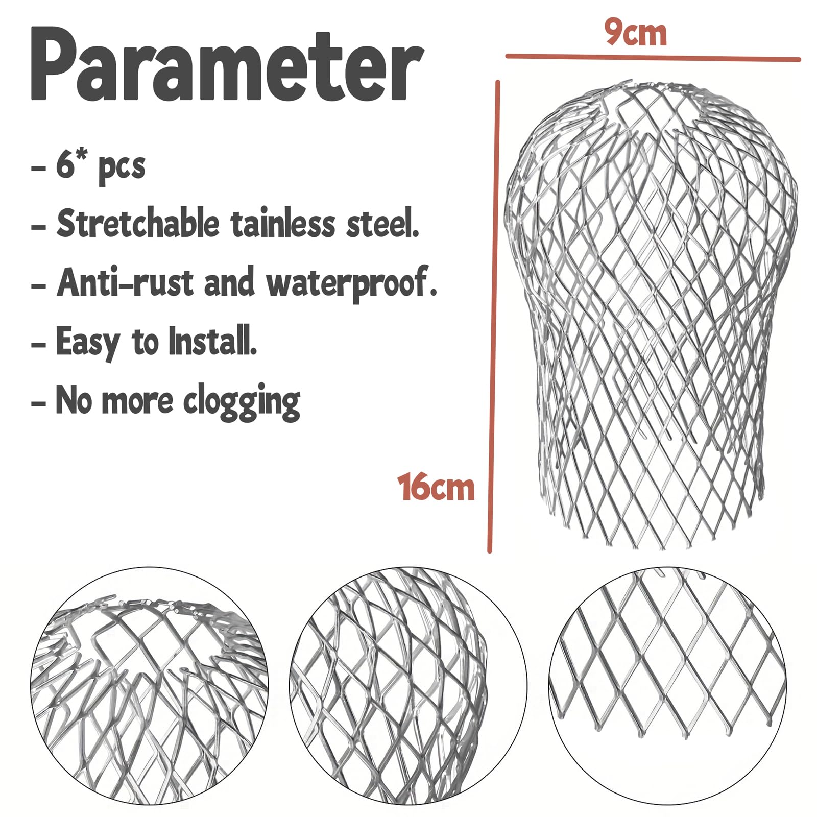 otuiaim Aluminium legering dakgootbeschermers [6-pack] - gaasfilter zeef voor regenpijp bescherming, flexibele dakgoot scherm afdekkers beschermers voor regenpijpen, mos, slijk, modder, ballen en