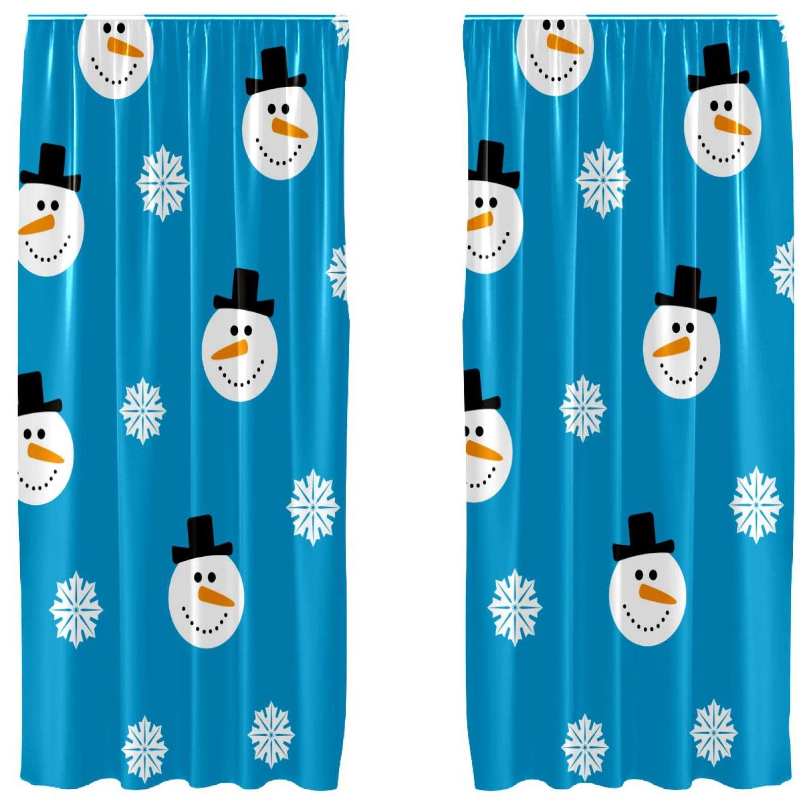 Rideaux bonhomme de neige bleu décoration fenêtre hiver voilage salon 2 pièces