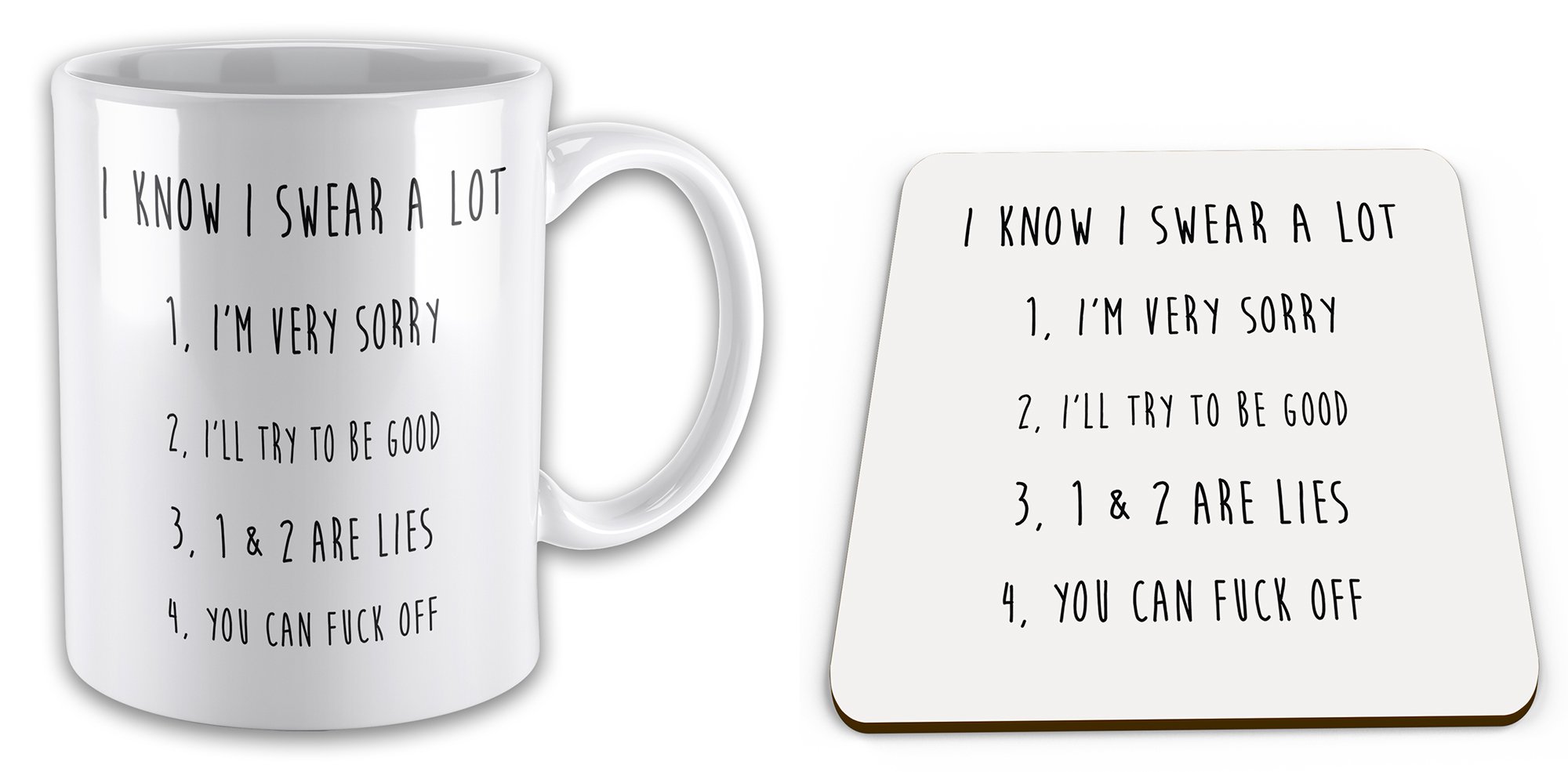 Sottobicchiere Divertente Con Scritta 'I Know I Swear A Lot' - Regalo Ironico E Originale, MDF Rigido 9x9 Cm, Finitura Lucida