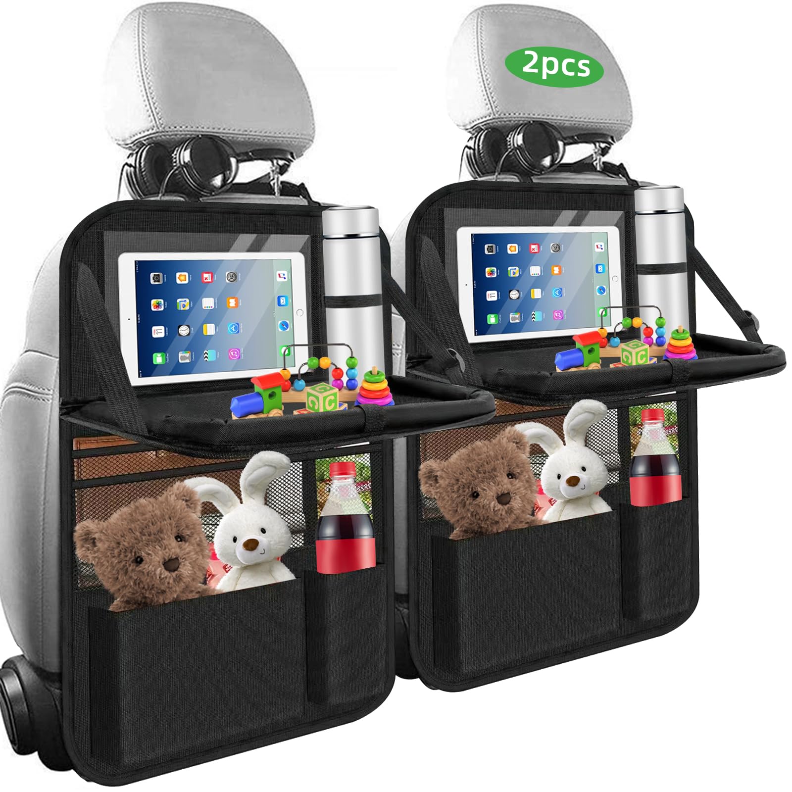 Organisateur De Siège Auto Enfant - 2 Protège-dossiers Avec 12 Poches + Tablette Pliante - Tissu Oxford étanche - Installation Facile - Pour Voiture, SUV