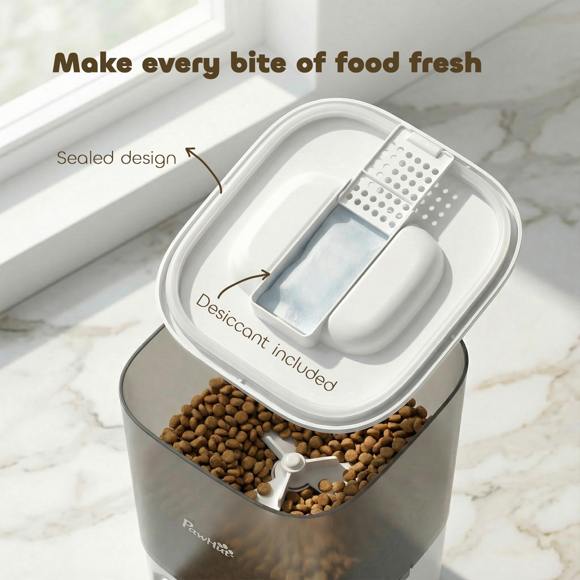 Comedero automático para gatos PawHut, dispensador de comida para gatos de 4,5 l con temporizador para hasta 6 comidas al día, grabadora de voz de 10 segundos, comedero automático programable con