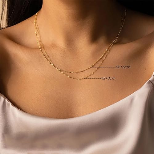 Layered Satellite Chain Necklace Boho Gold Layered Choker Necklace Smalll Beadeds Chain Necklace Vintage Bead Chain Necklace Layering Chain Necklace(Style1)