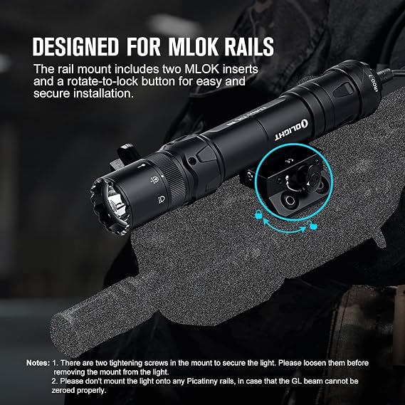 OLIGHT Odin GL M 1500 Lumens MLOK Mount Rechargeable Tactical Flashlight with Green Beam and White LED Combo, Removable Slide Rail Mount and Dual-Button Remote Pressure Switch