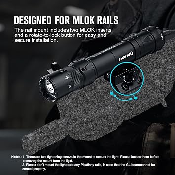 OLIGHT Odin GL M 1500 Lumens MLOK Mount Rechargeable Tactical Flashlight with Green Beam and White LED Combo, Removable Slide Rail Mount and Dual-Button Remote Pressure Switch