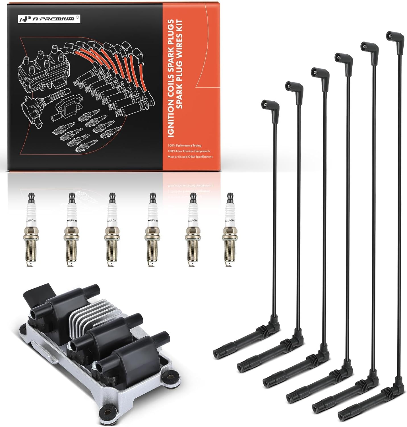 A-Premium 1 Ignition Coils with 6 Wire and 6 Iridium Spark Plugs Compatible with Volkswagen Passat 1998-2005 & Audi A4/A6 1999-2001, A4 Quattro/A6 Quattro 1998-2001, 2.8L
