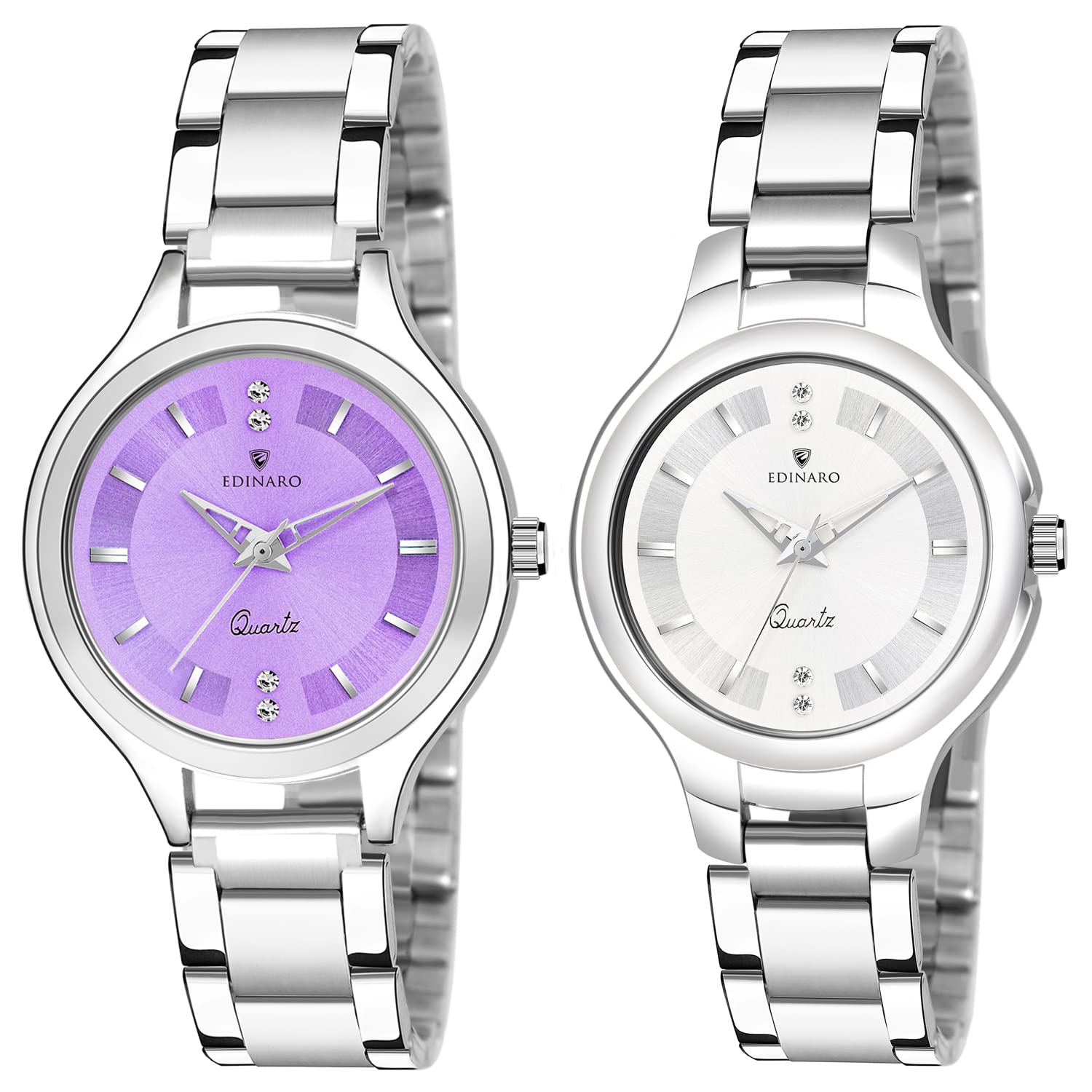 EDINARO Analogue Round Studed Dial with Silver Bracelet Strap Girls & Womens Wrist Watch (Pack of 2) (B09P1H1TJD) Amazon Price History, Amazon Price Tracker