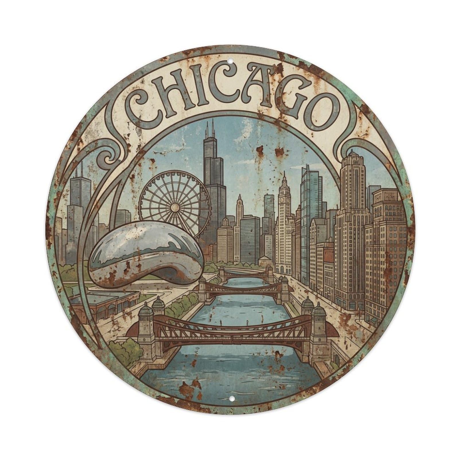 Retro USA Travel Chicago Metal Tin Sign