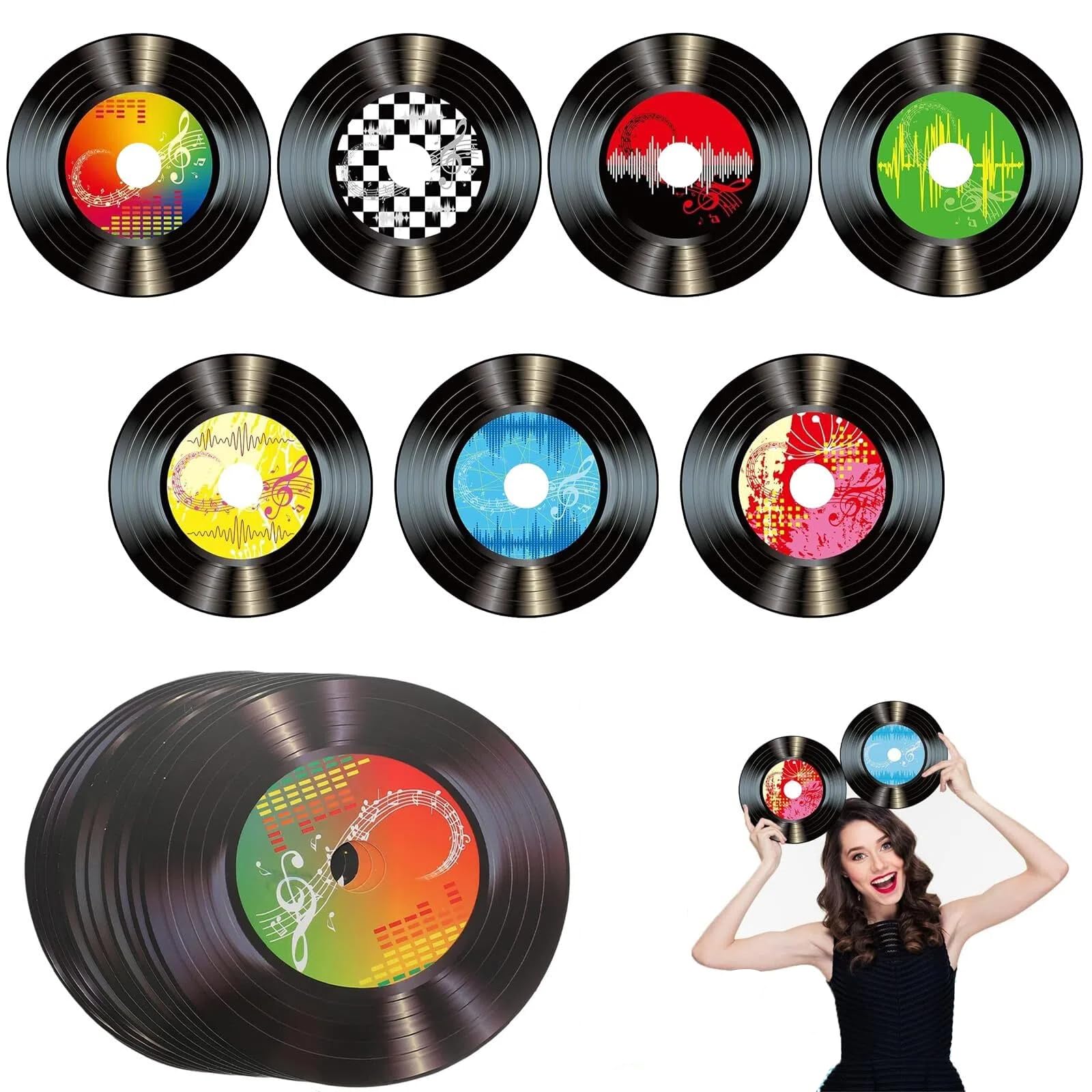 Décor Party 50s Rock – 35 Disques Papier 17,8 cm – Découpes Murales Rétro Colorées – Accessoires Fête Musique Vintage – Idéal Anniversaire Enfant, École, Soirée Thème Rock